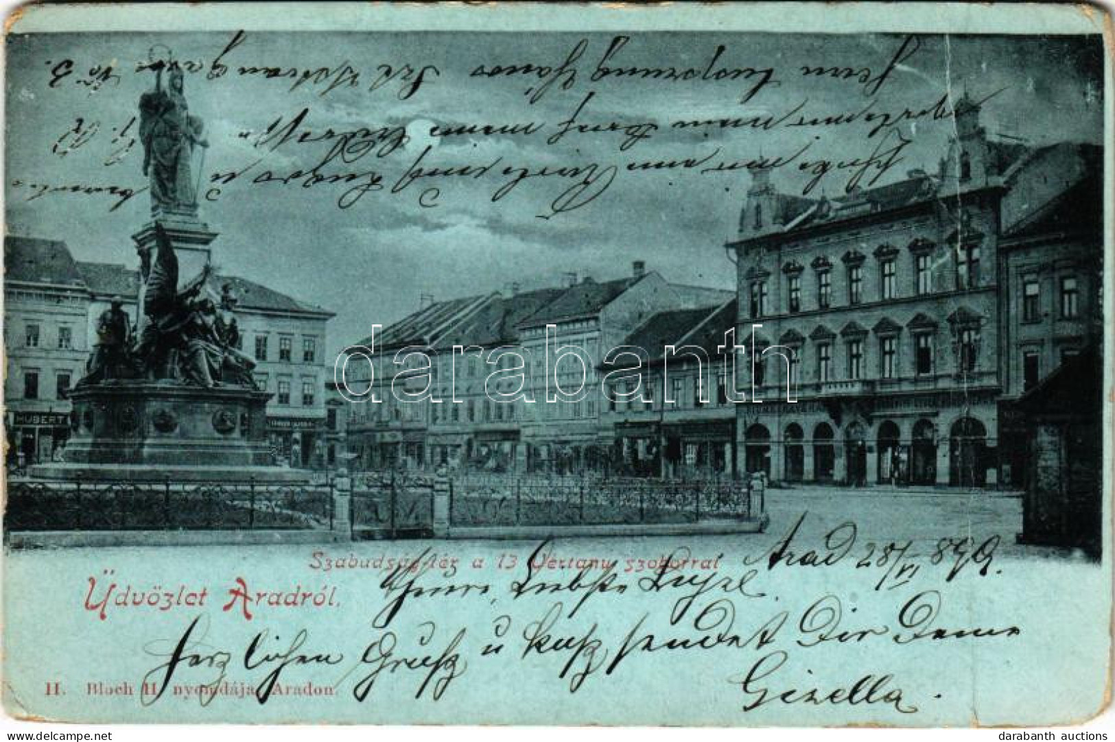 * T4 1899 (Vorläufer) Arad, Szabadság Tér, 13 Vértanú Szobor, Rosenberg és Derestye Gyula üzlete, Fiume Kávéház. H. Bloc - Sin Clasificación