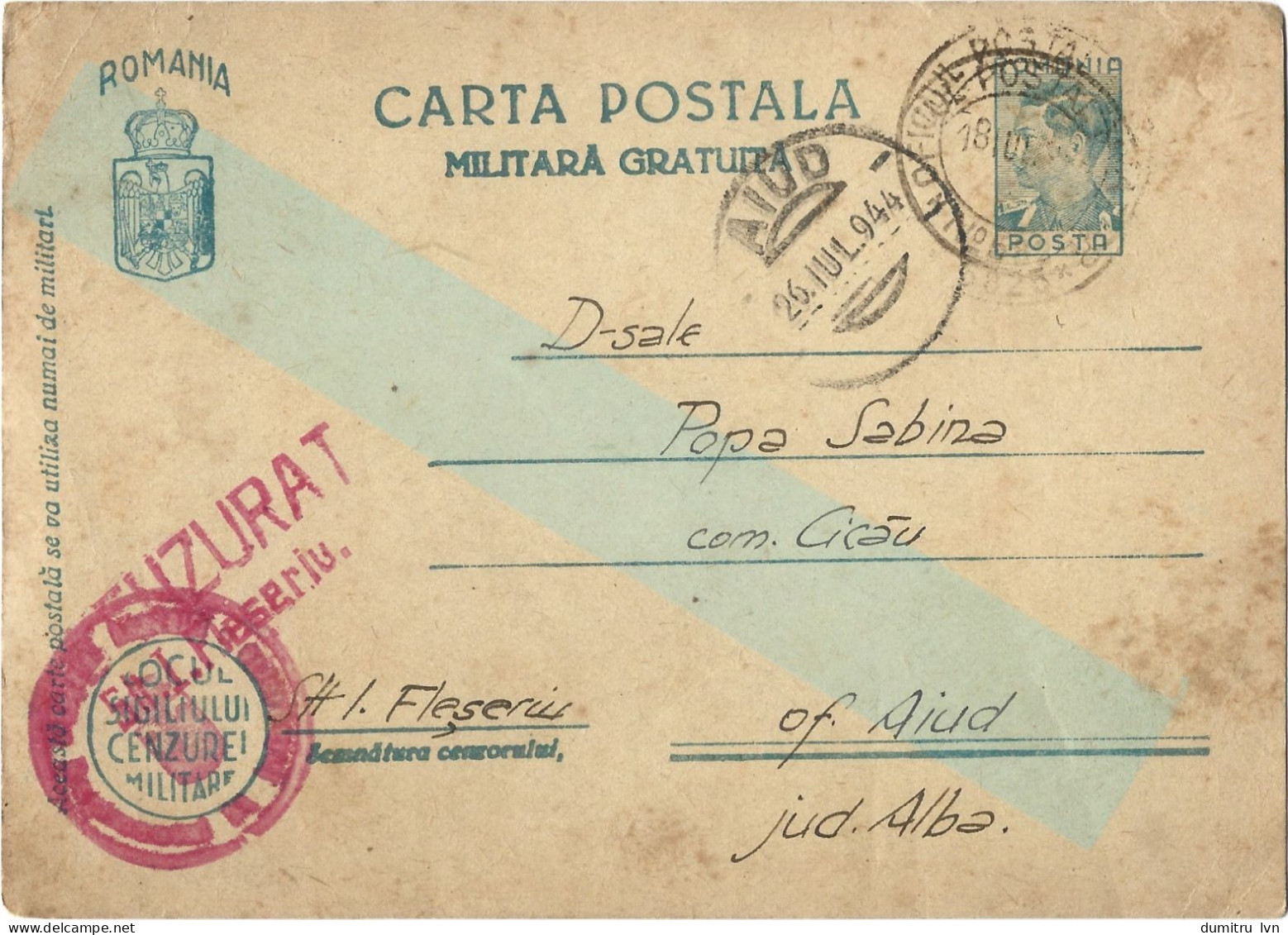 ROMANIA 1944 FREE MILITARY POSTCARD, MILITARY CENSORED, OPM 5825, POSTCARD STATIONERY - World War 2 Letters
