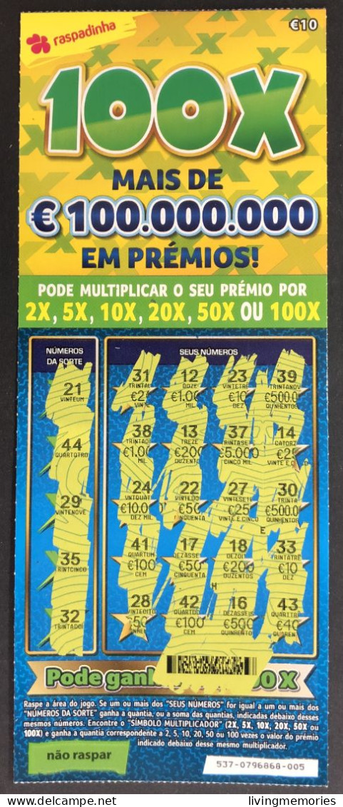 116 O, PORTUGAL, Lottery Ticket« Raspadinha », « Instant Lottery », « 100 X Mais De €100.000.000 ... », Nº 537 - Lottery Tickets