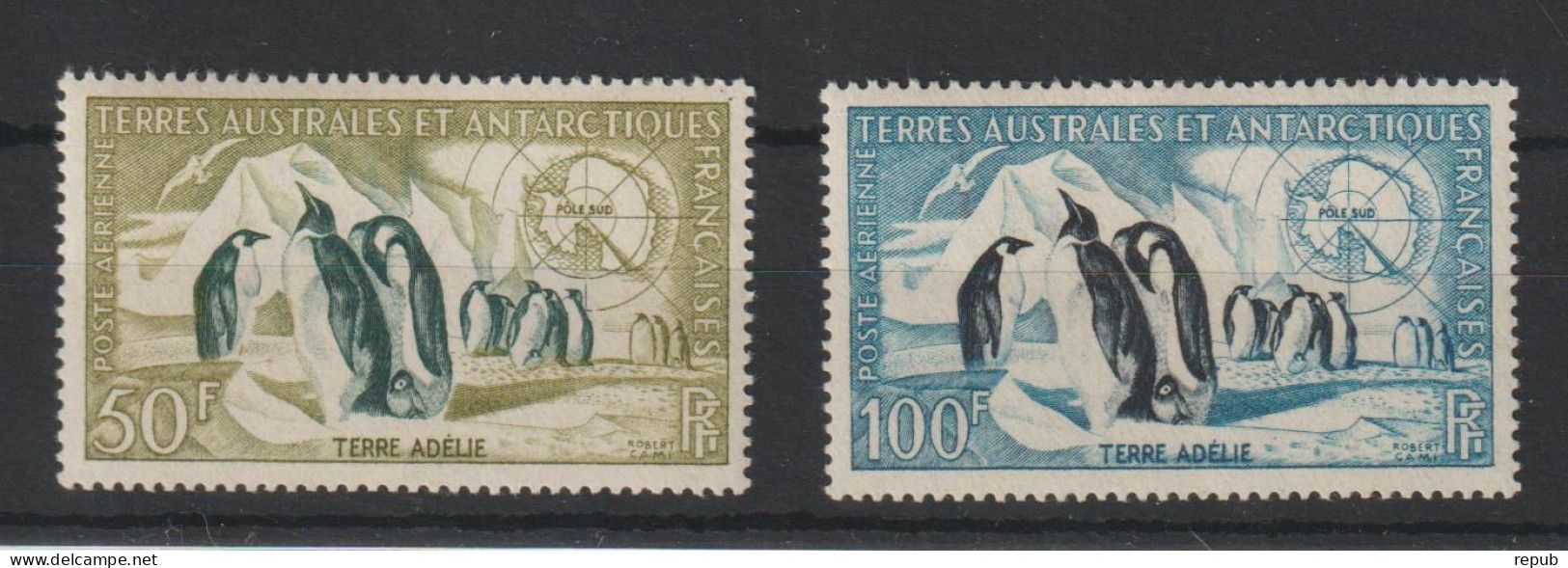 TAAF 1956 Faune Manchots PA 2-3 2 Val ** MNH - Poste Aérienne