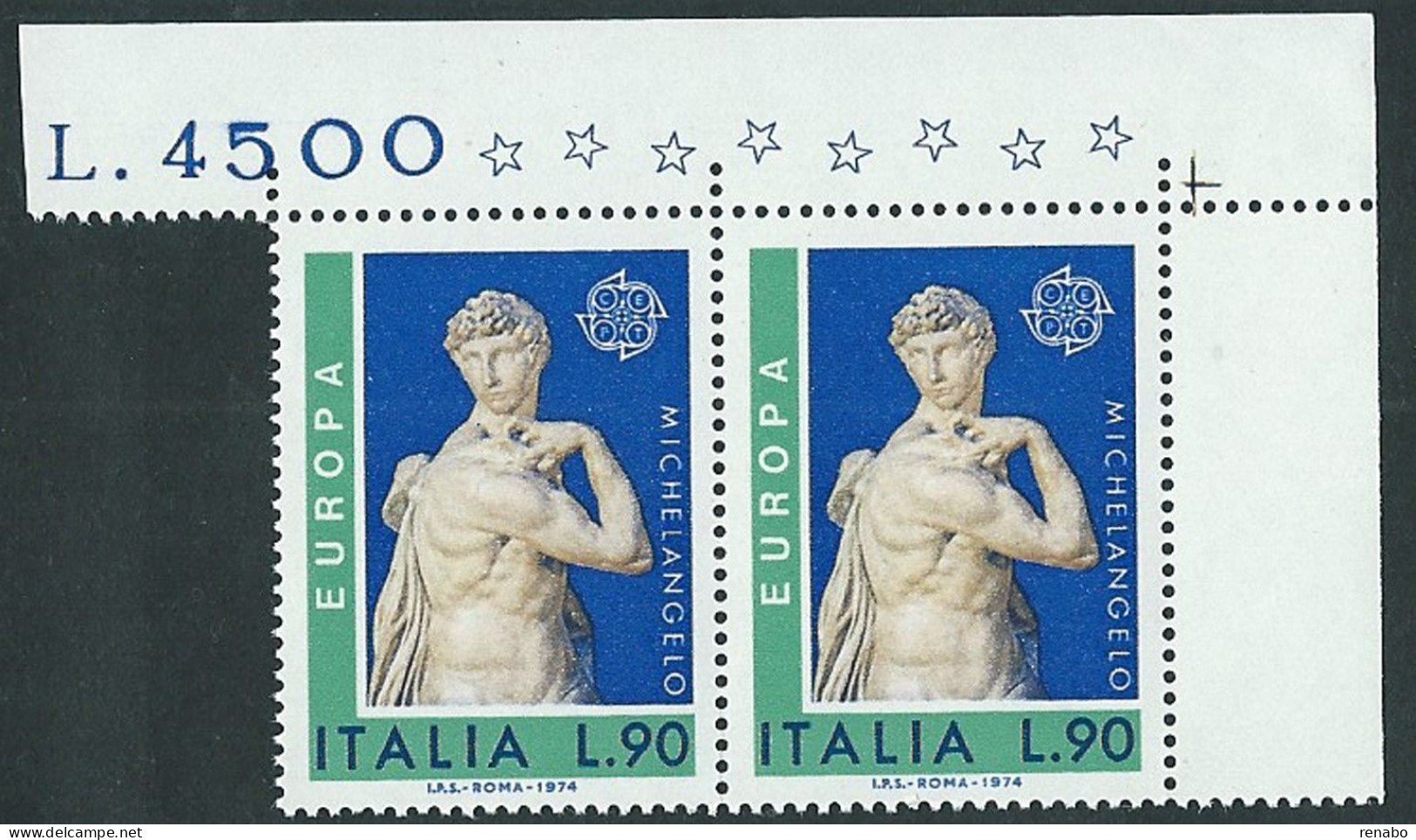 Italia 1974; EUROPA CEPT Lire 90 , Coppia Di Angolo Superiore. - 1971-80: Neufs