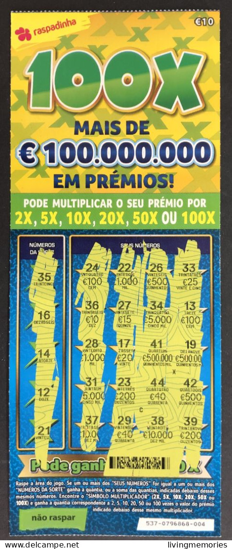 116 O, PORTUGAL, Lottery Ticket« Raspadinha », « Instant Lottery », « 100 X Mais De €100.000.000 ... », Nº 537 - Lottery Tickets