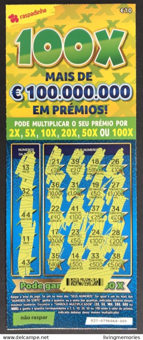 116 O, PORTUGAL, Lottery Ticket« Raspadinha », « Instant Lottery », « 100 X Mais De €100.000.000 ... », Nº 537 - Lottery Tickets