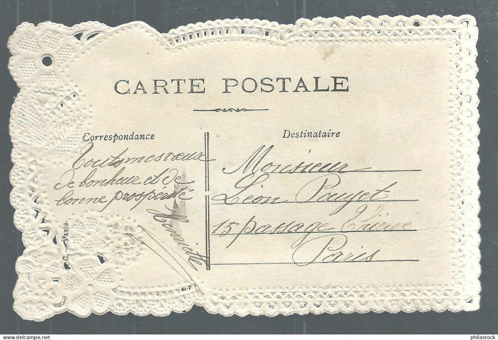 CPA  Gaufrée écrite En Dentelle De Papier Avec Petite Enveloppe De Souhaits - Blumen