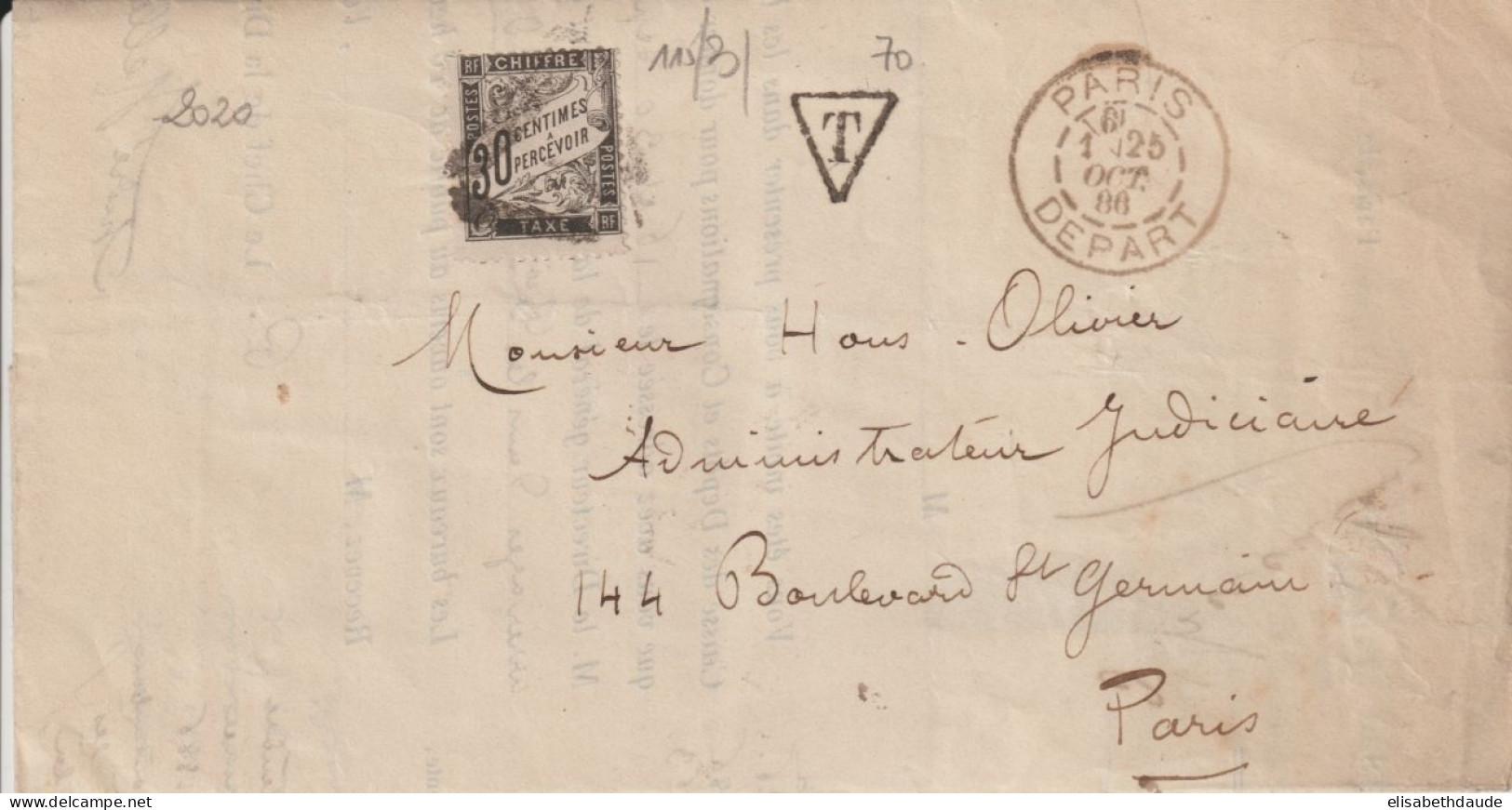 1886 - TAXE DUVAL - LETTRE TAXEE De PARIS DEPART (INDICATION DE LEVEE) => PARIS - 1859-1959 Lettres & Documents