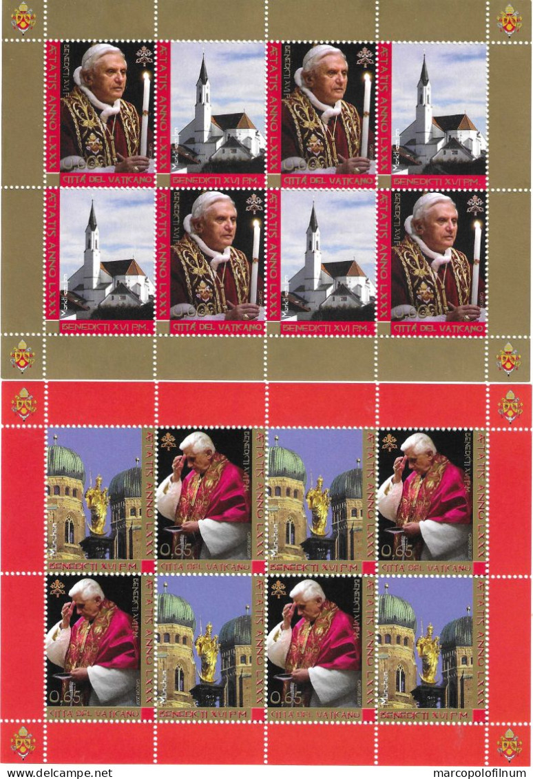 2007 - VATICANO - PAPA BENEDETTO XVI - 80° COMPLEANNO DEL PAPA - SERIE DI 3 FOGLIETTI NUOVI PERFETTI - - Unused Stamps