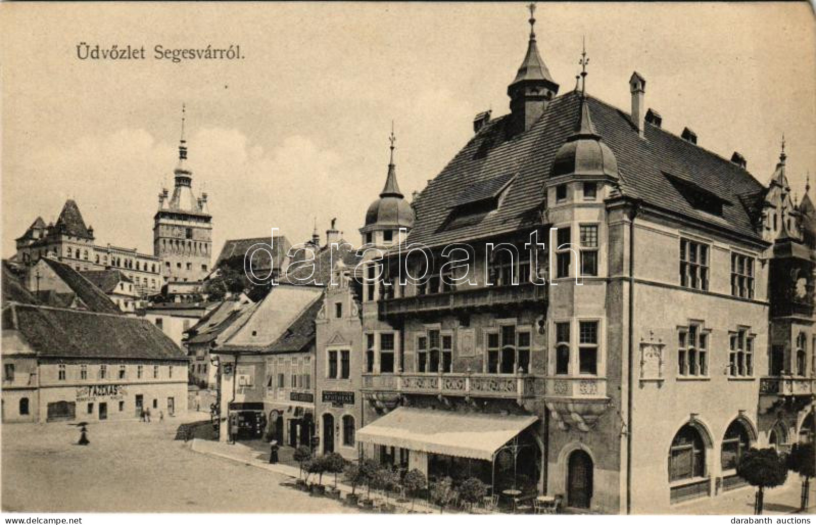 ** T2/T3 Segesvár, Schässburg, Sighisoara; Iparpalota, Tér, Friedrich Schuster Gyógyszertára, Fazekas és Josef Girscht ü - Unclassified