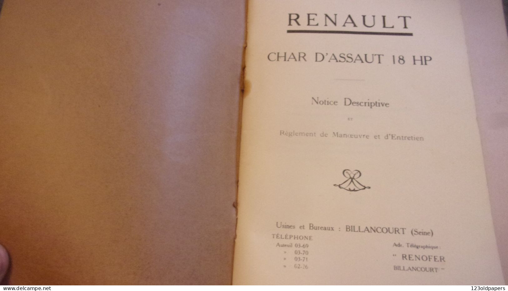 WWI RARE 1919 RENAULT CHAR D ASSAUT  18 CHEVAUX 18HP  OMEYER 68 PAGES 15 PLANCHES COMPLET TANK - 1914-18