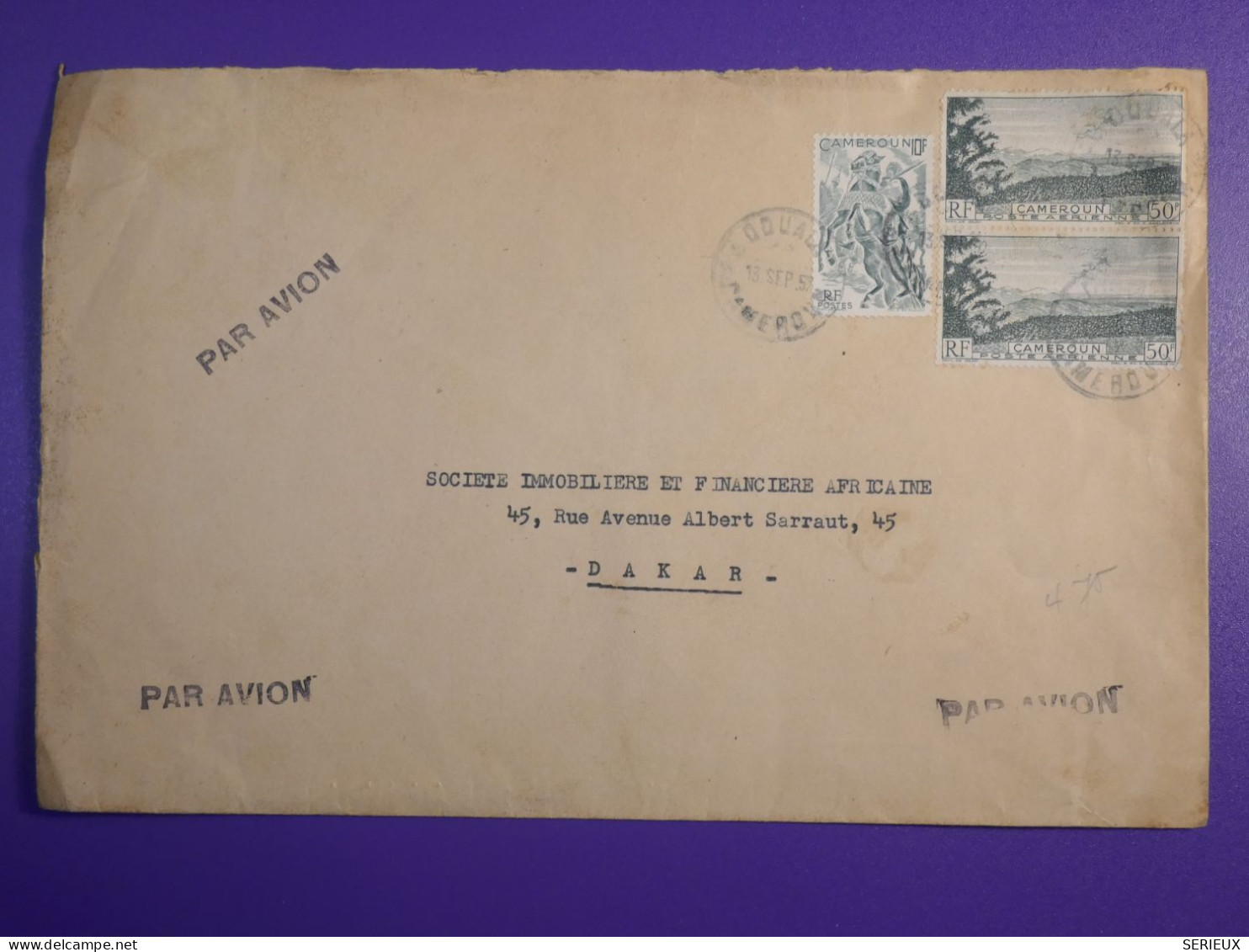 DL2  CAMEROUN  BELLE  LETTRE   1952   DOUALA  A  DAKAR   + + PAIRE DE TP  P. AERIENNE ++ AFF. INTERESSANT+ - Briefe U. Dokumente