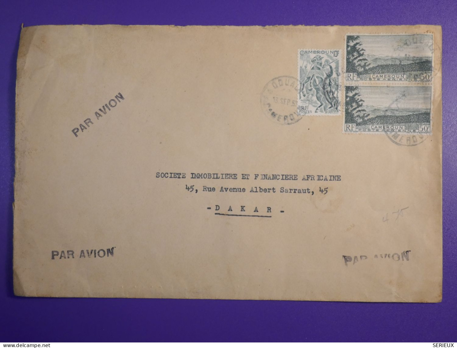 DL2  CAMEROUN  BELLE  LETTRE   1952   DOUALA  A  DAKAR   + + PAIRE DE TP  P. AERIENNE ++ AFF. INTERESSANT+ - Brieven En Documenten
