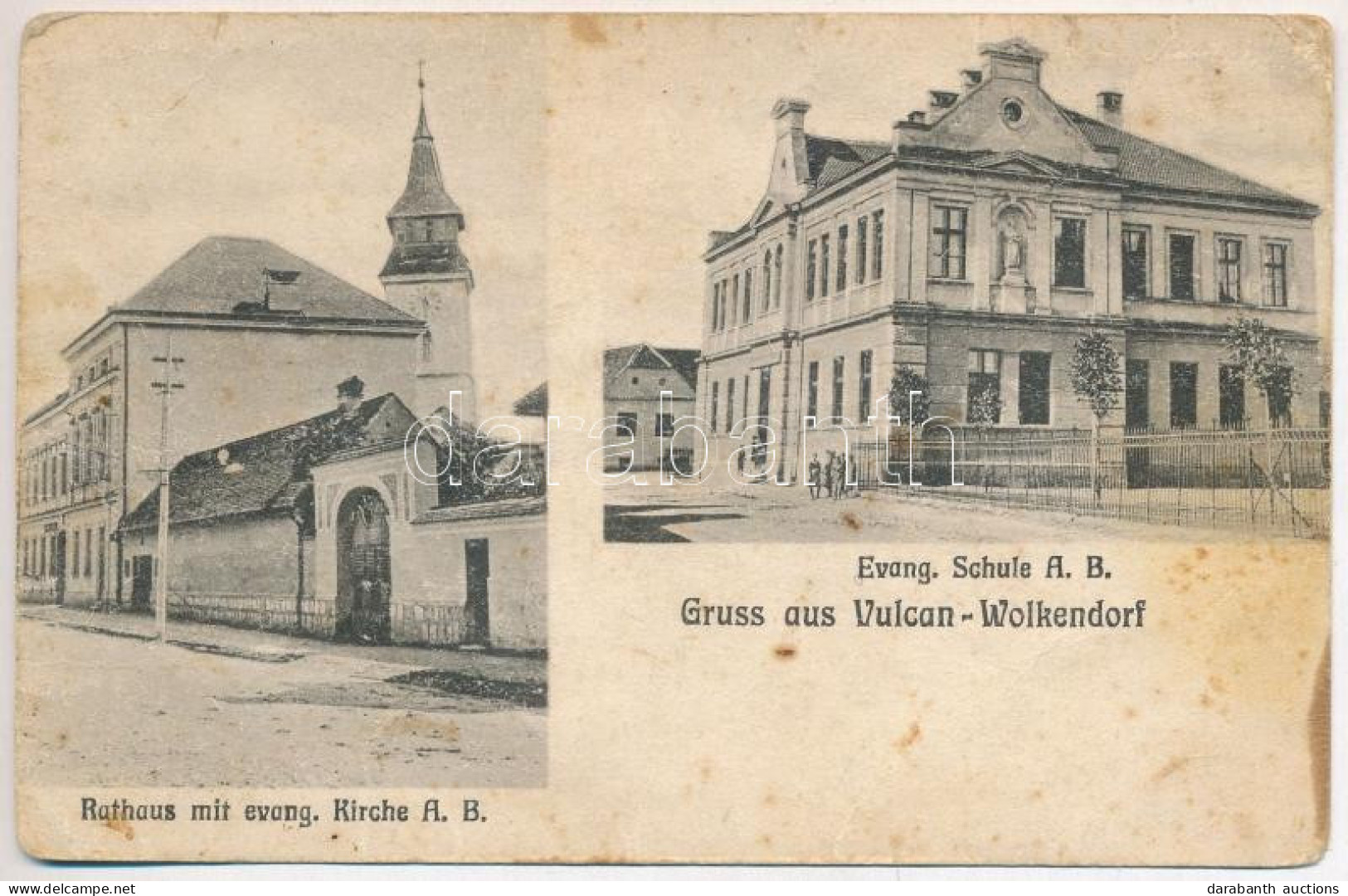 * T3 Vulkán, Zsivadejvulkán, Vulcan; Rathaus Mit Evang. Kirche, Evang. Schule / Városháza, Evangélikus Templom és Iskola - Non Classés