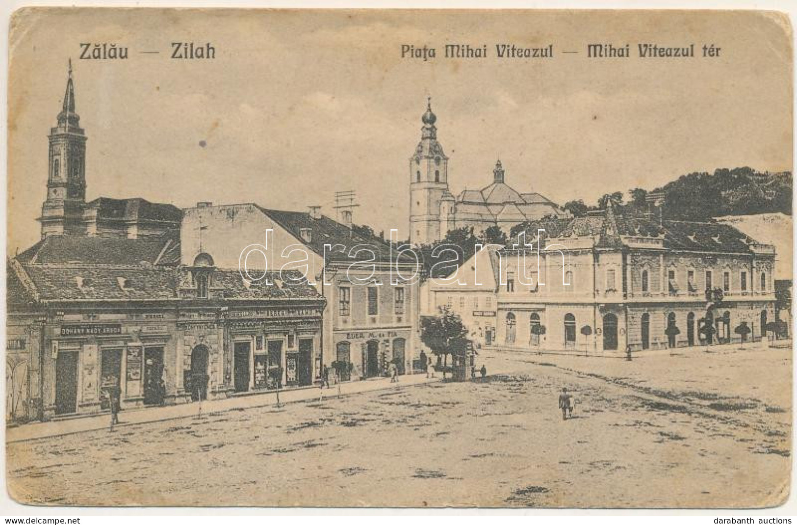 * T3/T4 1922 Zilah, Zalau; Piata Mihai Viteazul / Mihai Viteazul Tér, Nagy Árpád, Éder M. és Fia, Seres Lajos, Seres Sam - Non Classés