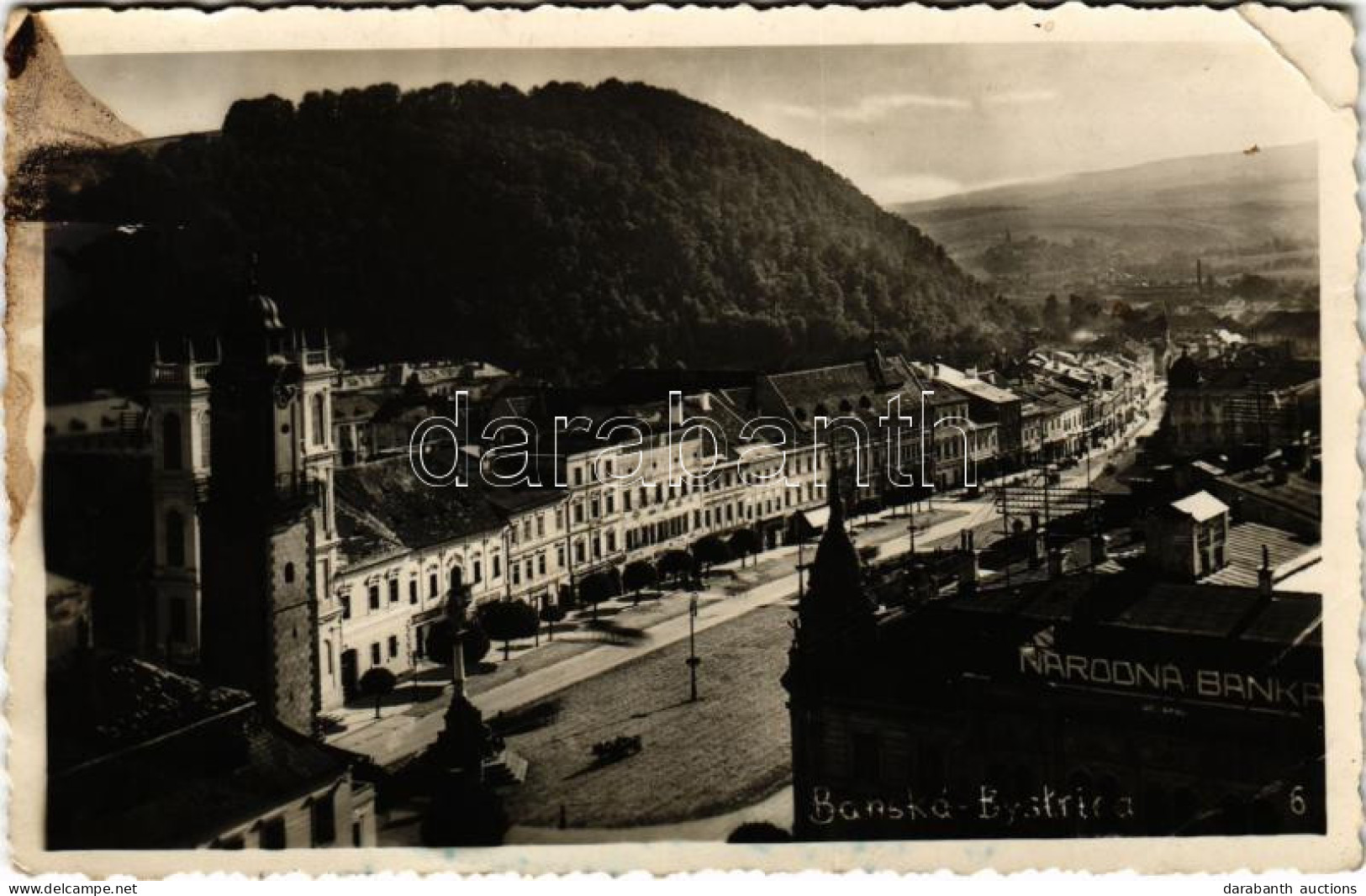 * T3 1936 Besztercebánya, Banská Bystrica; Tér, Bank, Városháza / Square, Bank, Town Hall (ragasztónyom / Glue Marks) - Unclassified