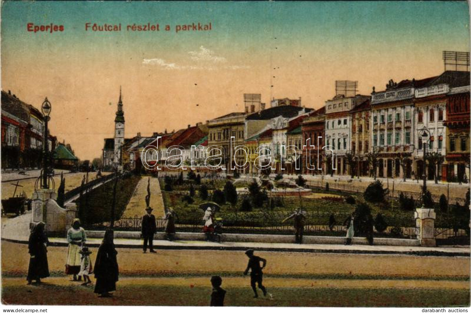 T2 1917 Eperjes, Presov; Fő Utca és Park. Groszmann Ernő Kiadása / Main Street And Park - Ohne Zuordnung