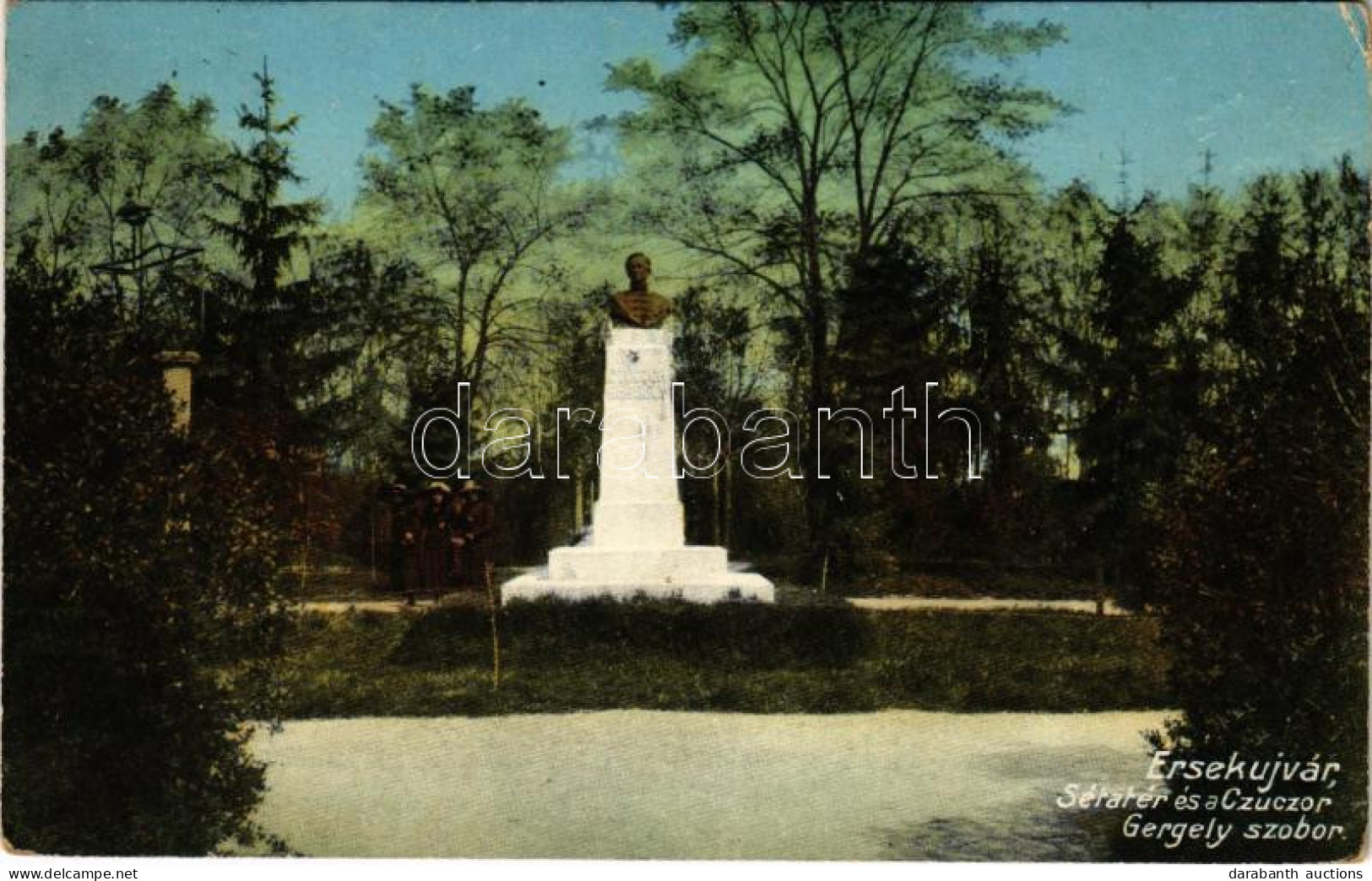 T3 1915 Érsekújvár, Nové Zámky; Sétatér és Czuczor Gergely Szobor. Adler József Kiadása / Promenade, Statue (EK) - Non Classificati