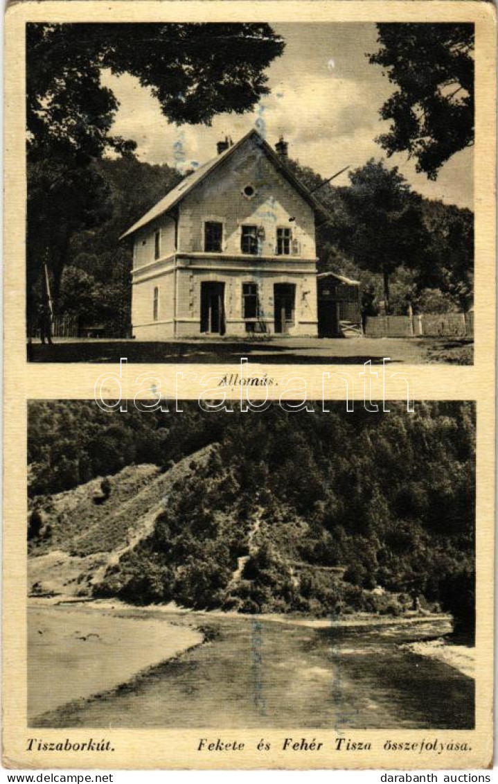 T2/T3 1940 Tiszaborkút, Kvaszi, Kvasy (Máramaros); Vasútállomás, Fekete és Fehér Tisza összefolyása / Railway Station, C - Zonder Classificatie