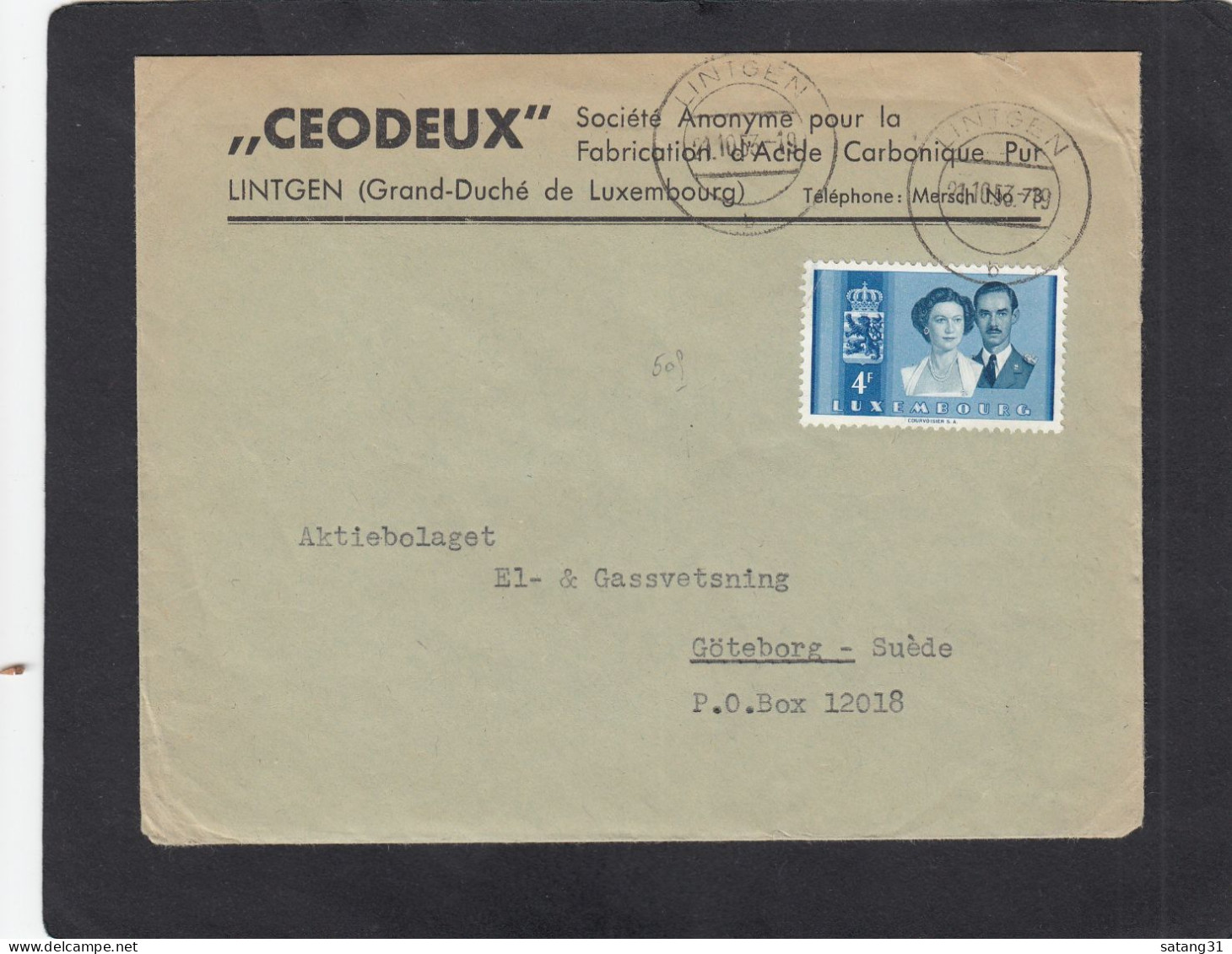 "CEODEUX", LINTGEN. LETTRE POUR LA SUEDE,1953. - Lettres & Documents