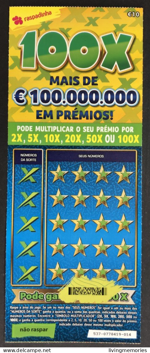 116 O, PORTUGAL, Lottery Ticket« Raspadinha », « Instant Lottery », « 100 X Mais De €100.000.000 ... », Nº 537 - Billetes De Lotería