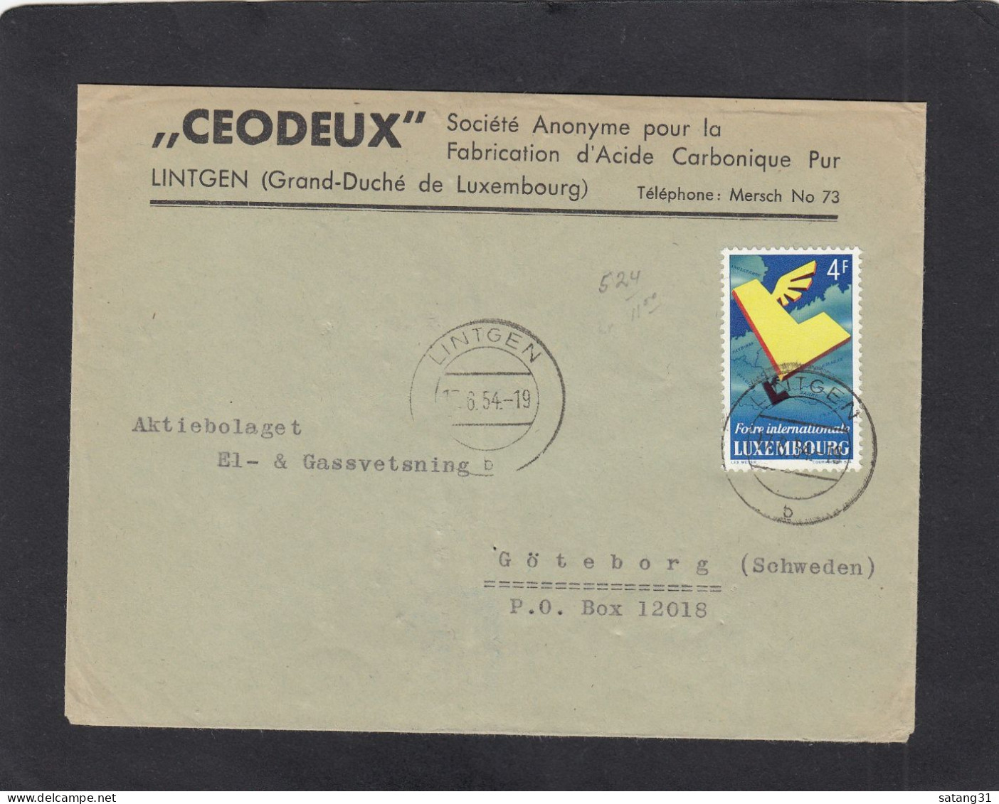 "CEODEUX", LINTGEN. LETTRE POUR LA SUEDE,1954. - Lettres & Documents