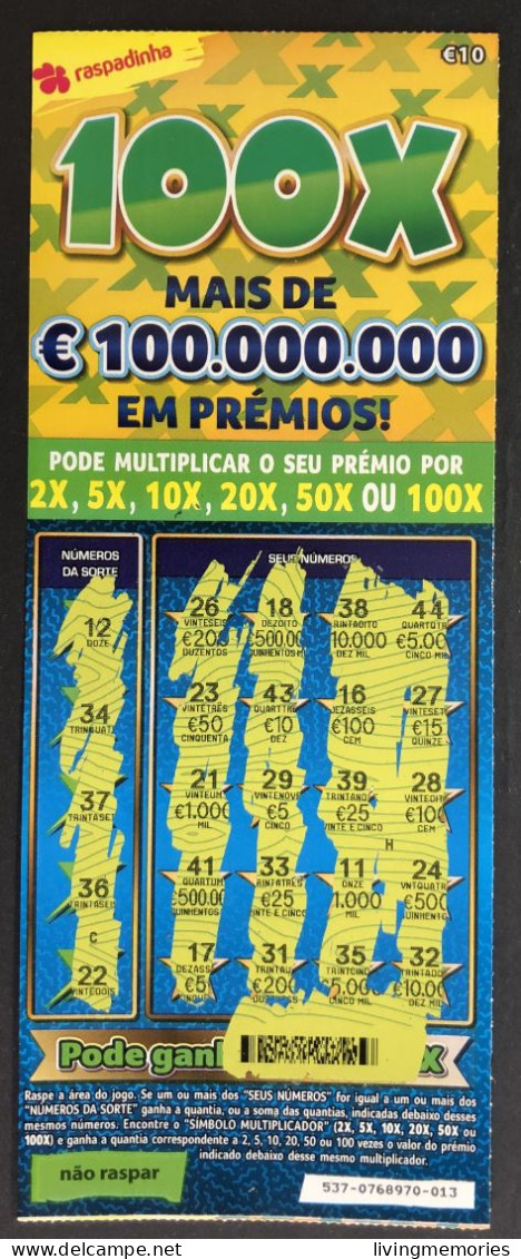 116 O, PORTUGAL, Lottery Ticket« Raspadinha », « Instant Lottery », « 100 X Mais De €100.000.000 ... », Nº 537 - Lottery Tickets