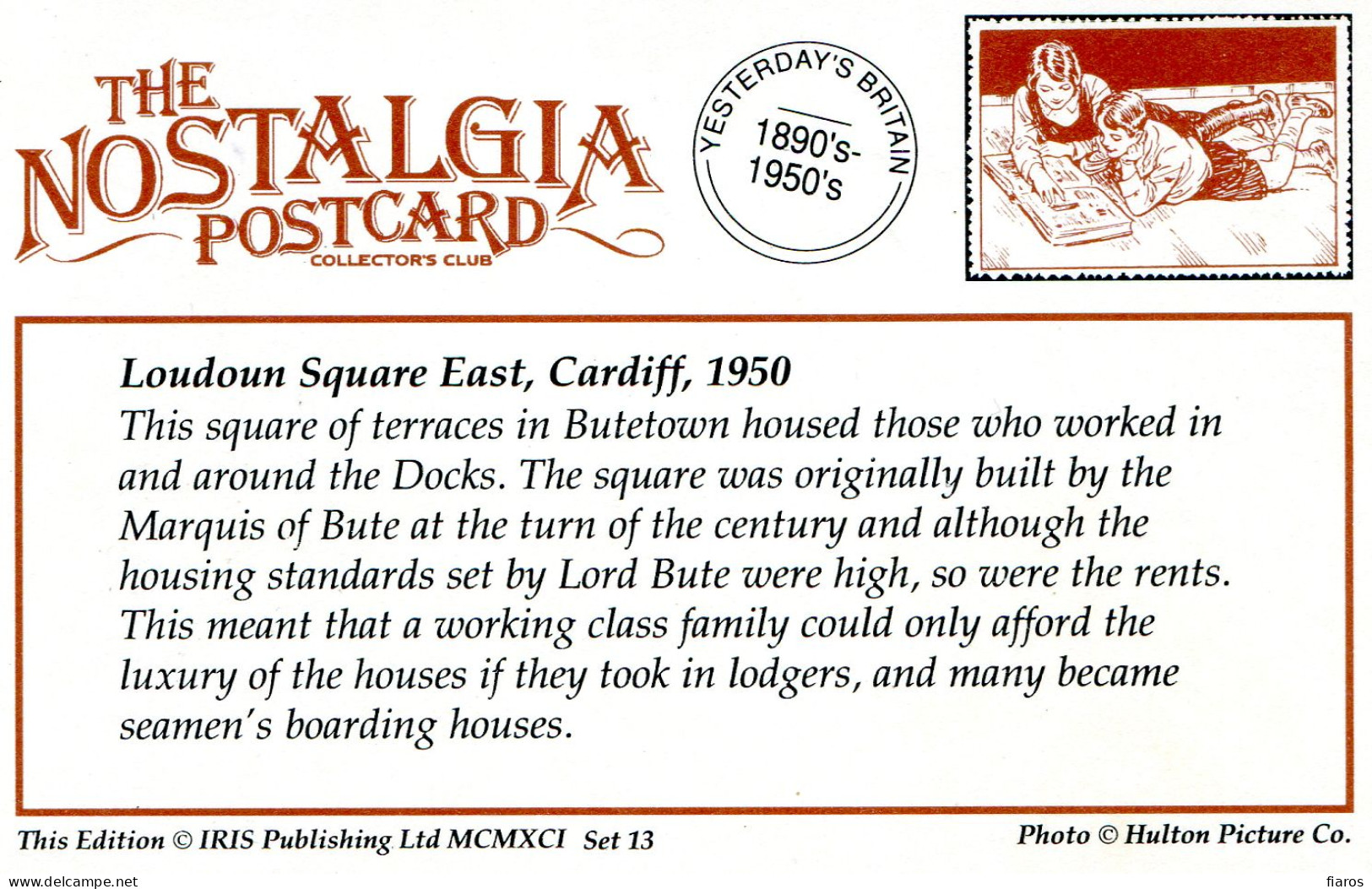 "Loudoun Square East, Cardiff,1950" Terraced Houses, Lord Marquis Of Bute, Docks, Lodgers, Butetown [CPM Nostalgia Card] - Gruppi Di Bambini & Famiglie