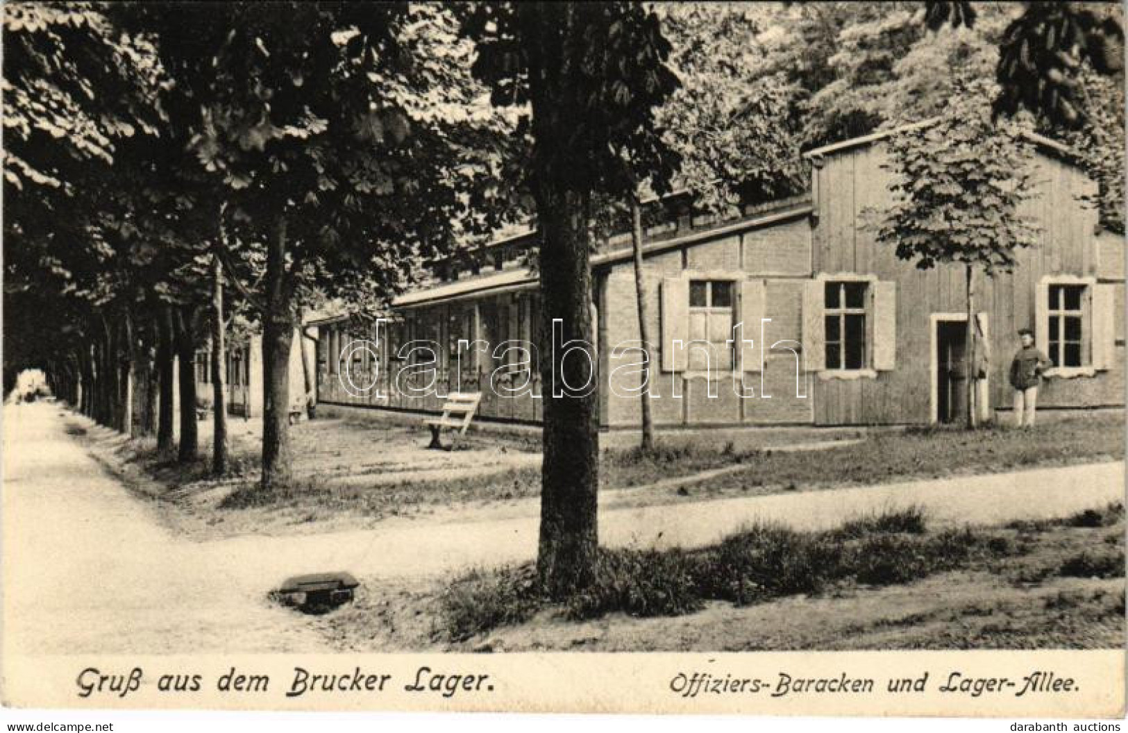 T2 1914 Lajtabruck, Bruck An Der Leitha; Offiziers Baracken Und Lager Allee / Tiszti Laktanya. Alex. J. Klein Kiadása /  - Non Classés