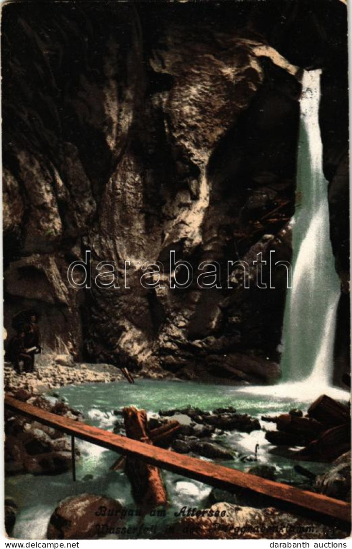 T3 1908 Burgau Am Attersee, Wasserfall In Der Burggrabenklamm / Waterfall (wet Damage) - Non Classificati