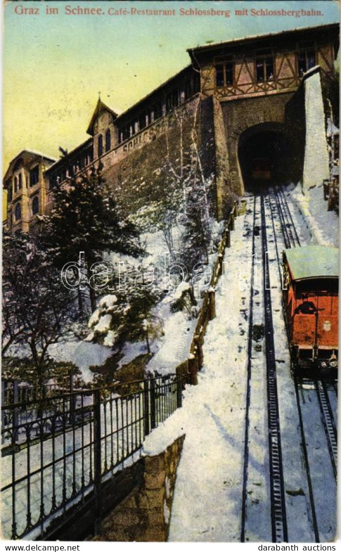 * T2/T3 Graz (Steiermark), Graz Im Schnee. Café-Restaurant Schlossberg Mit Schlossbergbahn / Funicular Railway In Winter - Zonder Classificatie