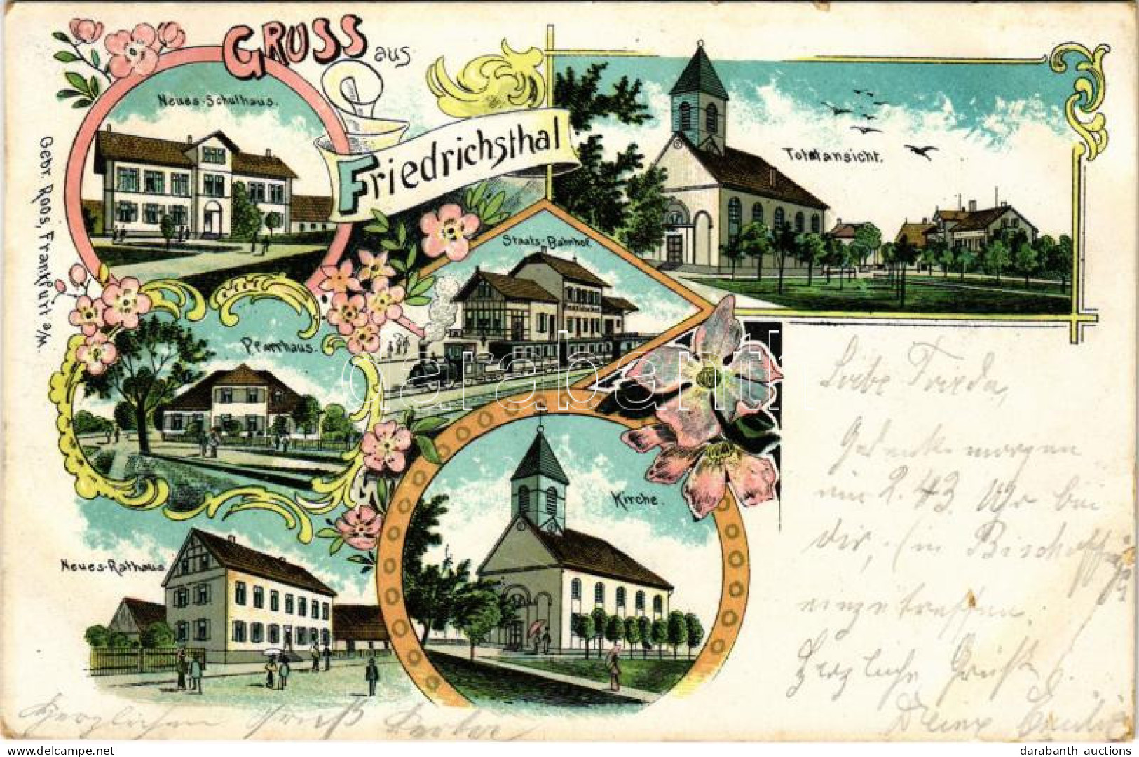 T3 1907 Friedrichsthal (Saar), Kirche, Neues Rathaus, Staats-Bahnhof, Pfarrhaus, Neues Schulhaus, Totalansicht / Church, - Unclassified