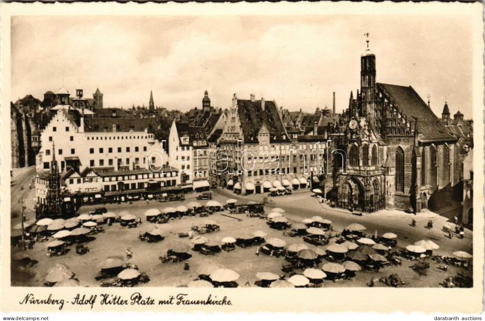 ** T1 Nürnberg, Nuremberg; Adolf Hitler Platz Mit Frauenkirche / Square, Church, Market - Unclassified