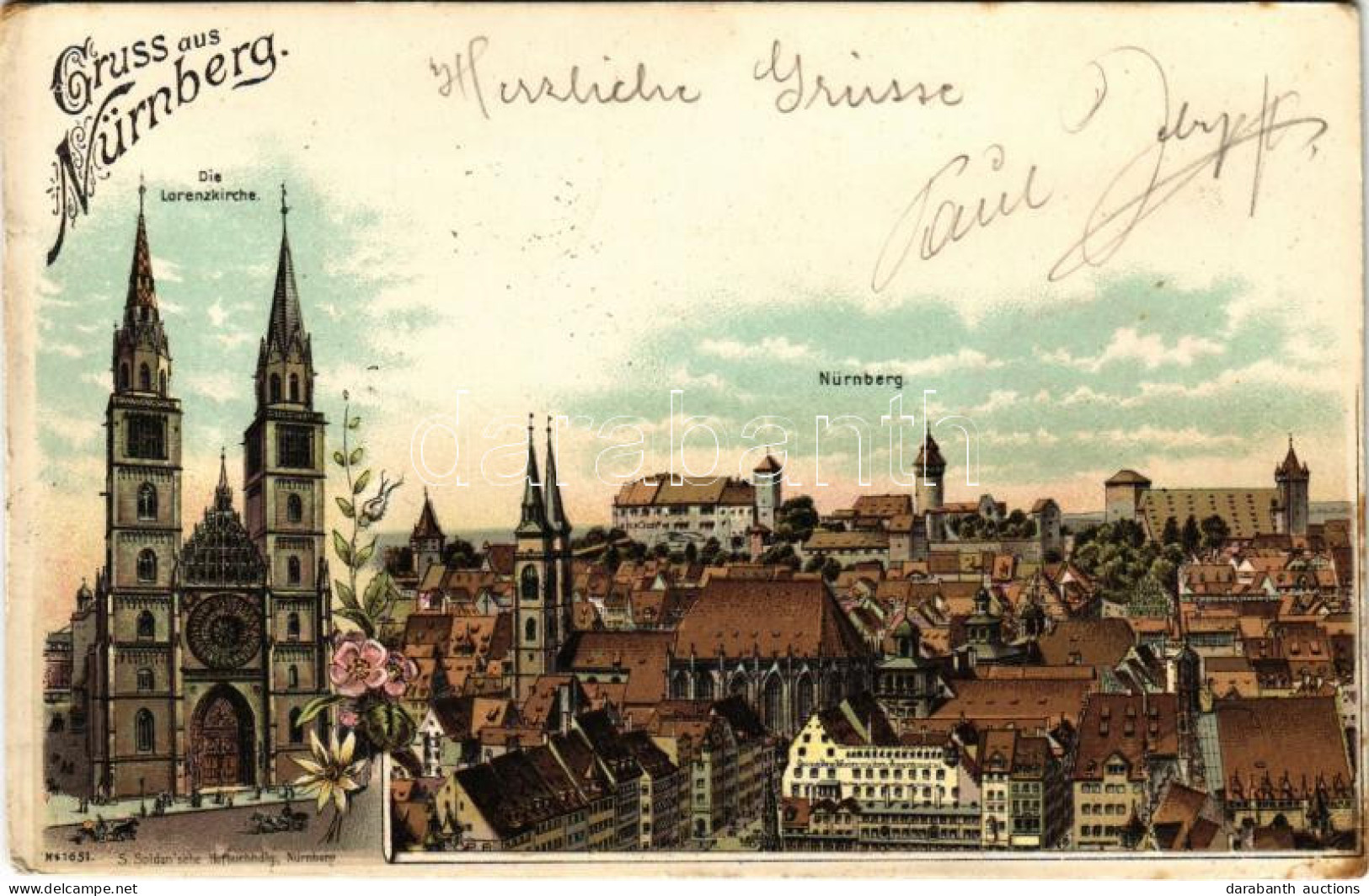 T2/T3 1898 (Vorläufer) Nürnberg, Nuremberg; Die Lorenzkirche / General View, Church. Art Nouveau, Floral, Litho (EK) - Zonder Classificatie