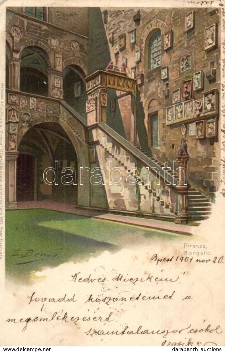 T3 Firenze, Il Bargello, Meissner & Buch Firenze Serie No. 1062. / Palace Courtyard, Litho S: Ernesto Bensa (EB) - Zonder Classificatie