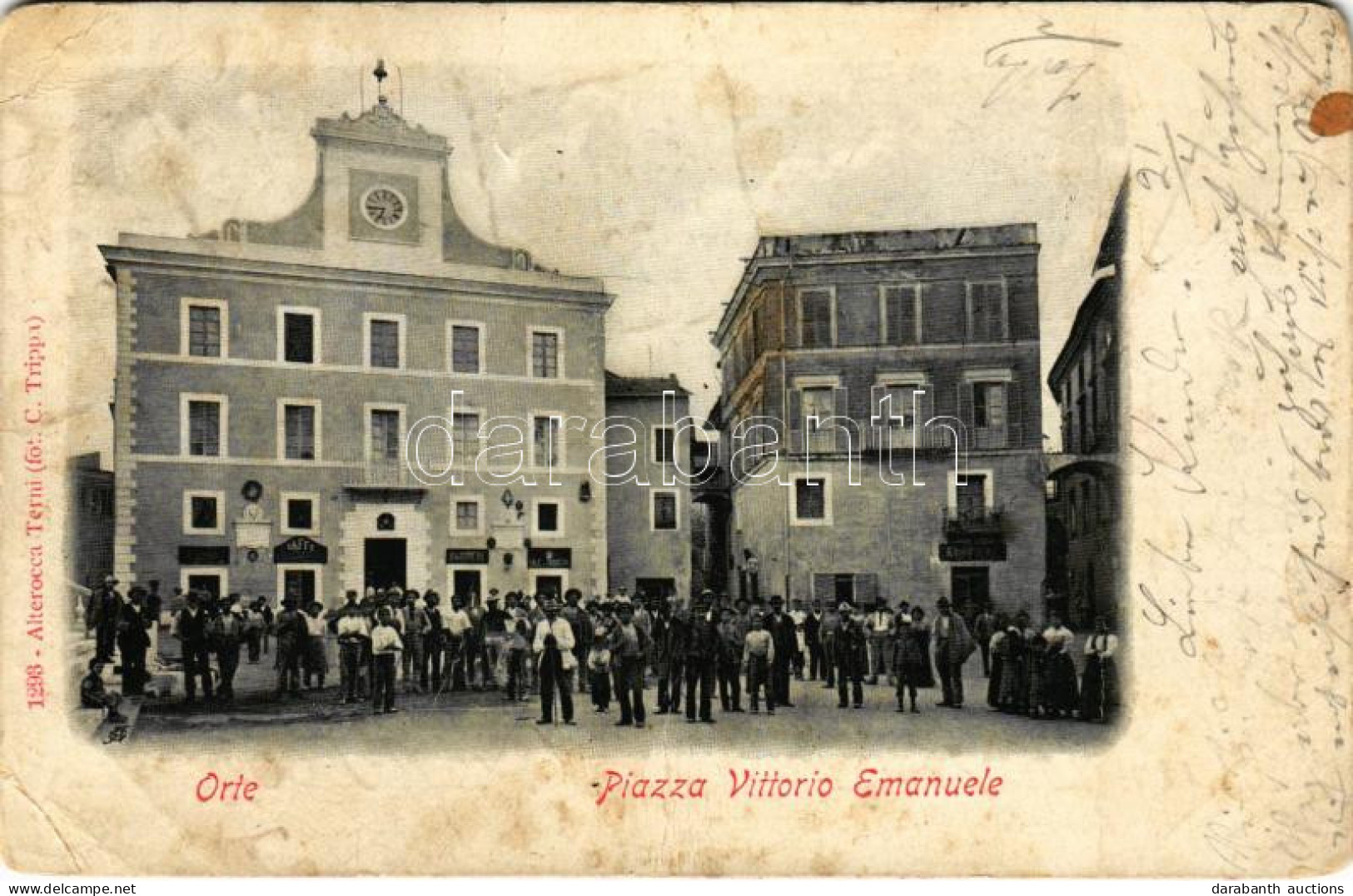 * T4 1902 Orte, Piazza Vittorio Emanuele / Square, Cafe, Shops (tear) - Unclassified