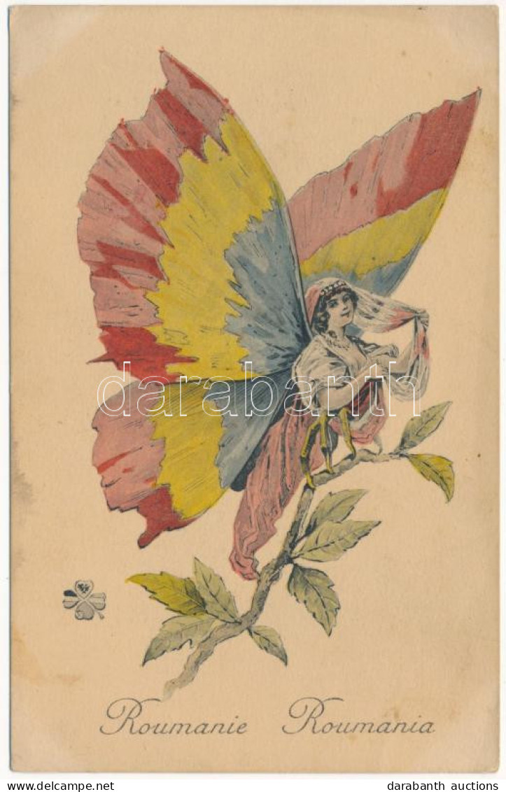 * T2/T3 Roumanie / Roumania / Romania. Art Nouveau Butterfly Lady, Colors Of The Romanian Flag. Edition "Aux Alliés" Par - Zonder Classificatie