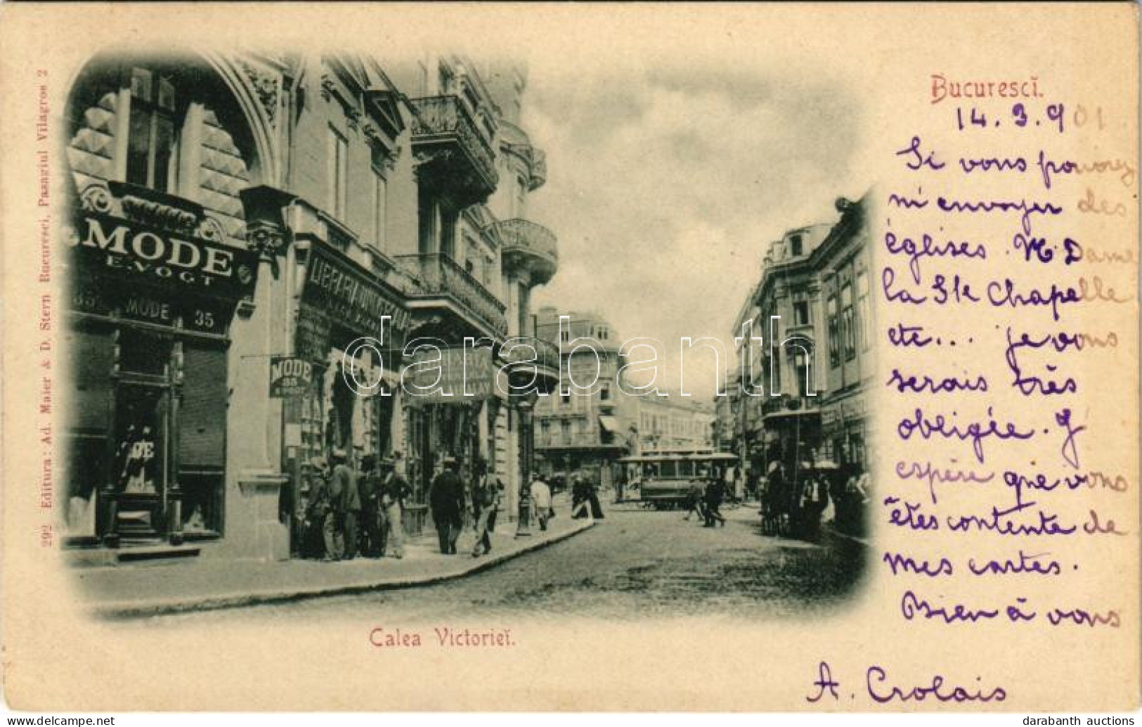 T2/T3 1901 Bucharest, Bukarest, Bucuresti, Bucuresci; Calea Victoriei / Street View, Tram, Shops Of E. Vogt And Leon Alc - Non Classés