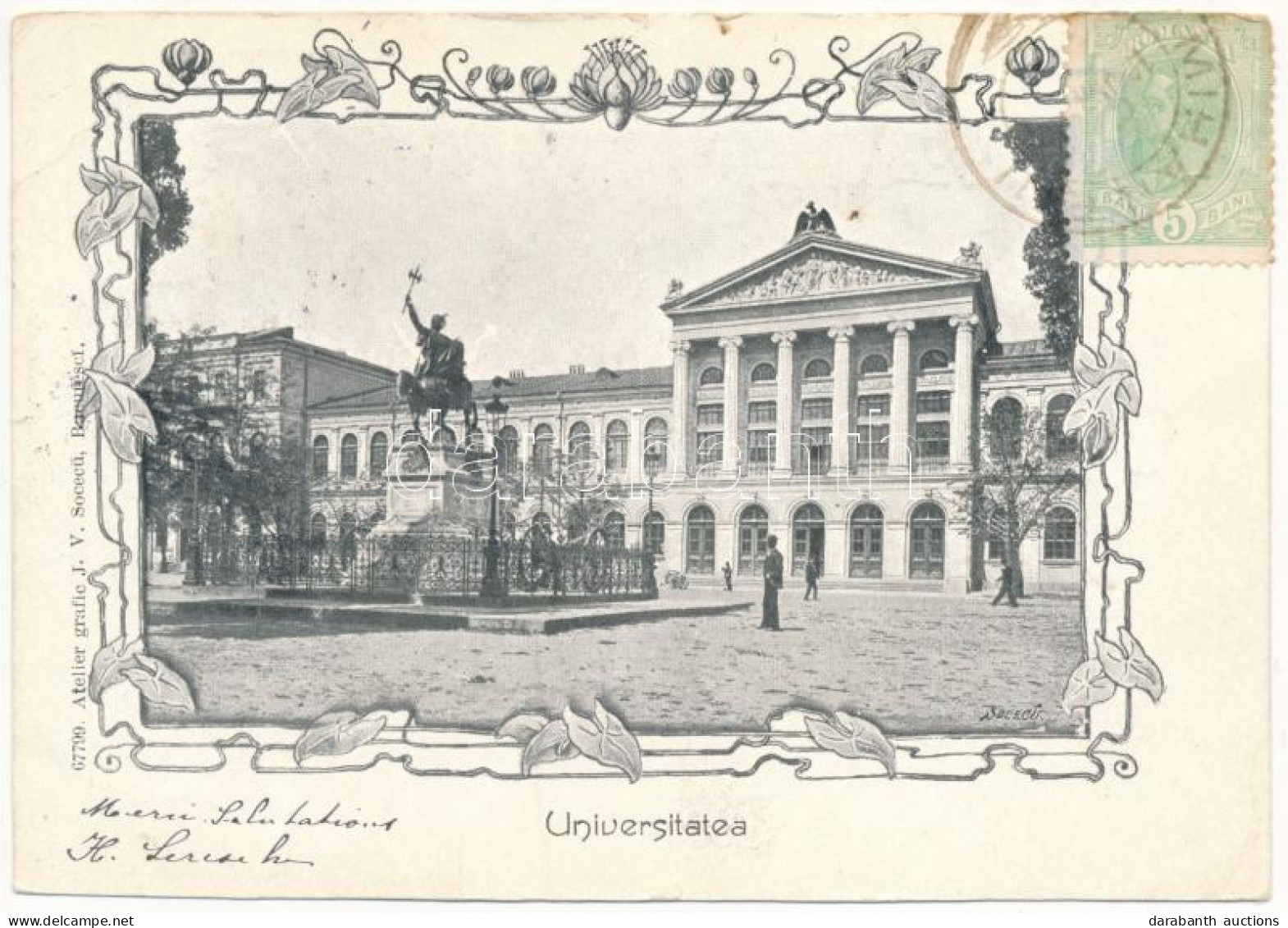 T4 1904 Bucharest, Bukarest, Bucuresti, Bucuresci; Universitatea / University. Atelier Grafic J. V. Socecu Art Nouveau,  - Sin Clasificación