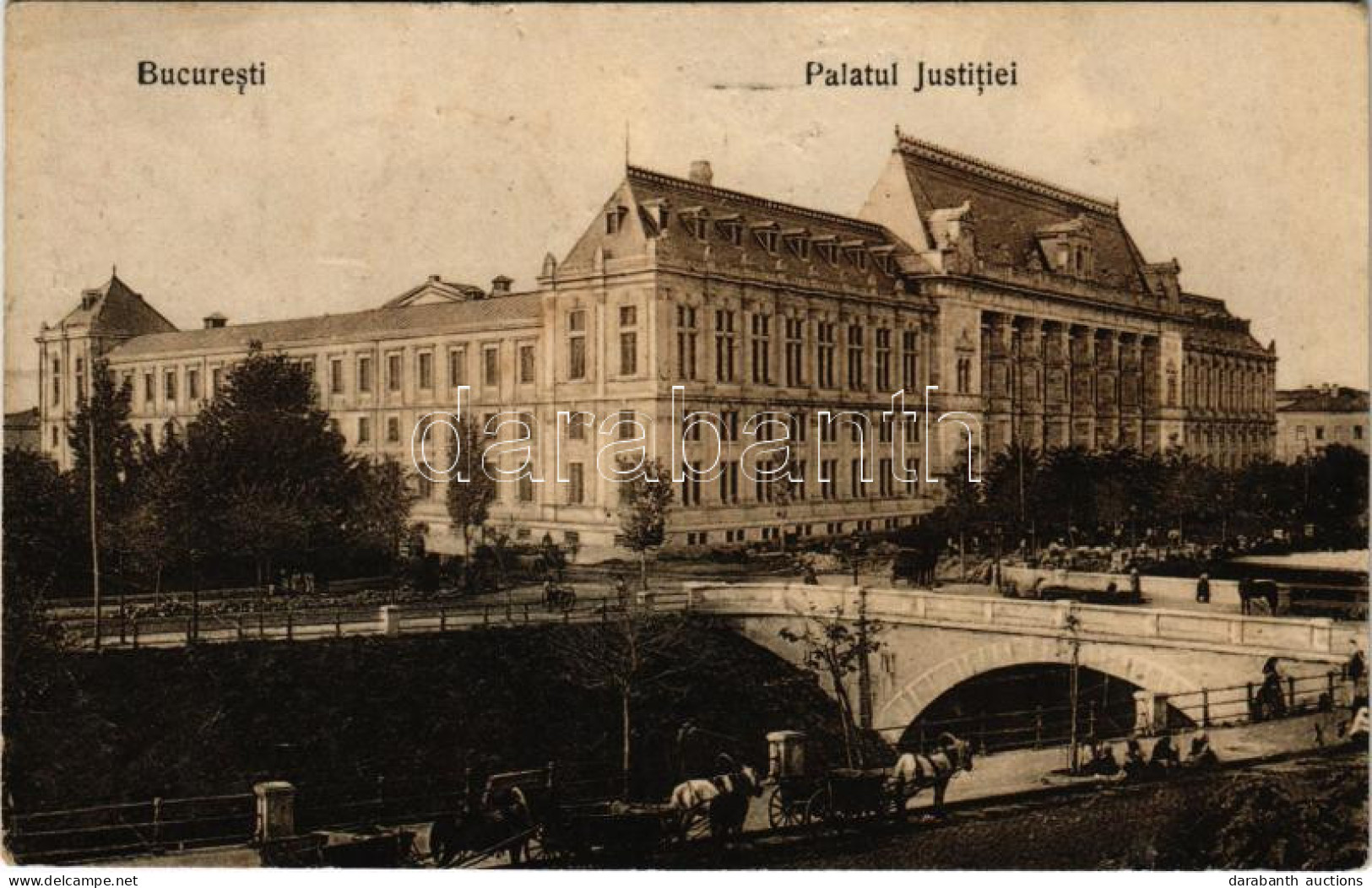 T4 1909 Bucharest, Bukarest, Bucuresti, Bucuresci; Palatul Justitiei / Palace Of Justice, Market (pinhole) - Sin Clasificación