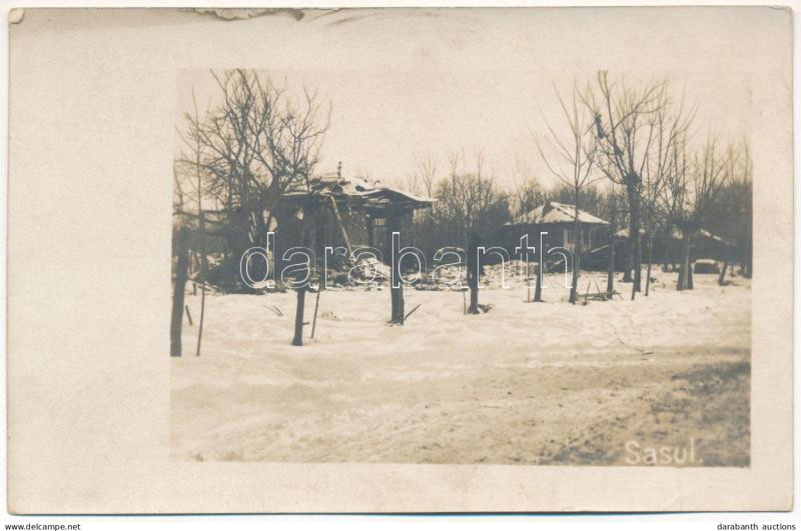 * T2 1917 Sasul (?), Első Világháborús Utcakép / WWI Military Winter Photo - Ohne Zuordnung