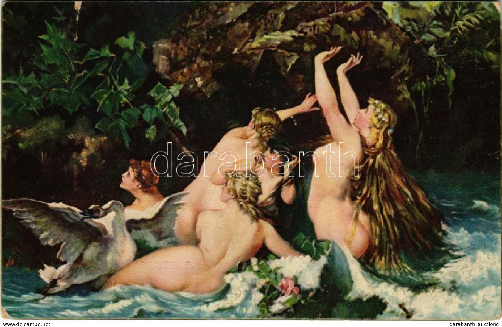 T3 1919 Nymphen / Erotic Nude Lady Art Postcard. Stengel S: Hans Makart (szakadt / Tear) - Sin Clasificación