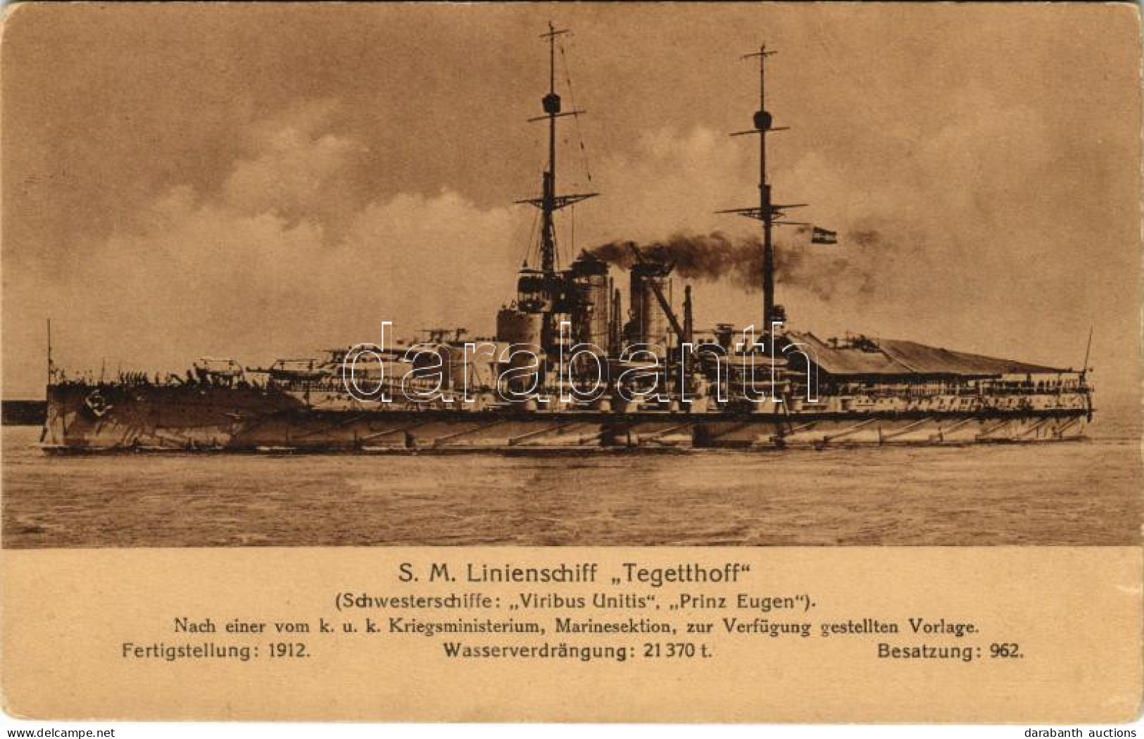 ** T2 SMS TEGETTHOFF Az Osztrák-Magyar Haditengerészet Tegetthoff-osztályú Csatahajó / K.u.K. Kriegsmarine / WWI Austro- - Unclassified