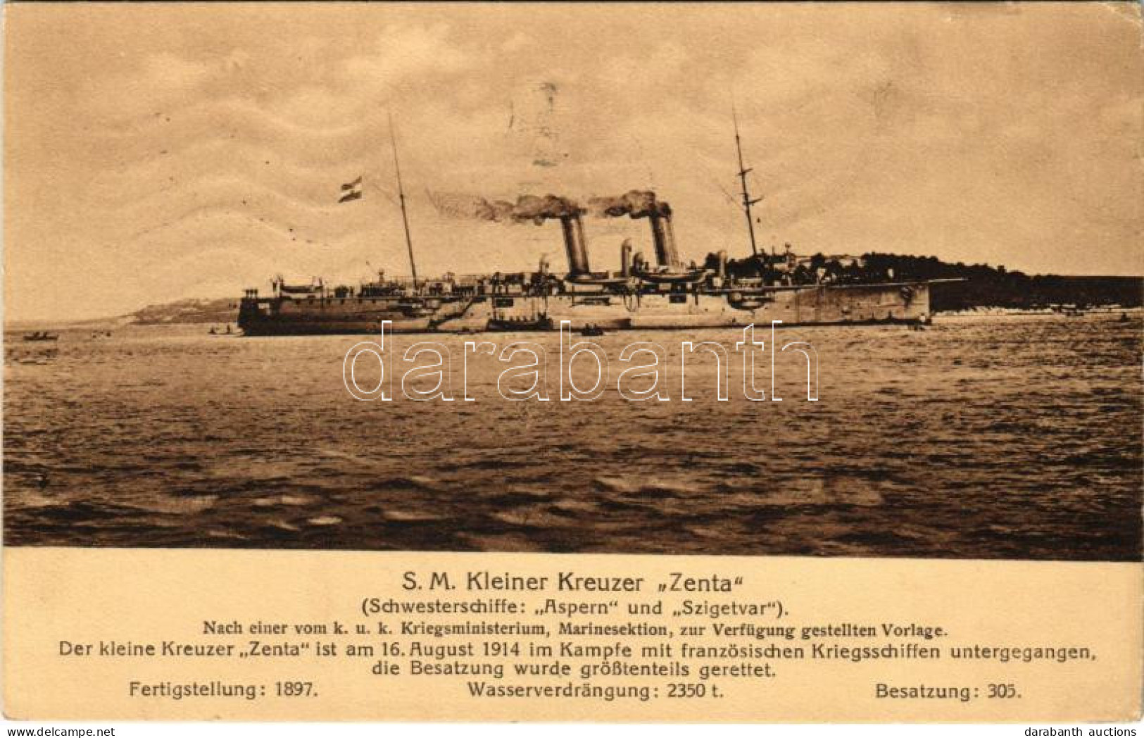 T2 1915 SMS Zenta Osztrák-Magyar Haditengerészet Zenta-osztályú Védett Cirkálója / K.u.K. Kriegsmarine / Austro-Hungaria - Ohne Zuordnung