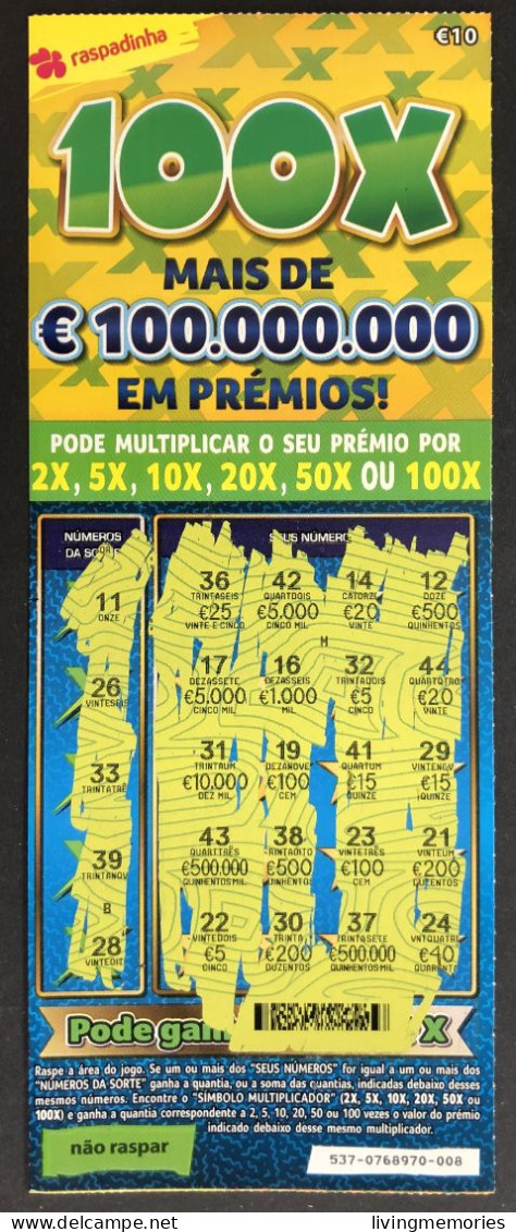 116 O, PORTUGAL, Lottery Ticket« Raspadinha », « Instant Lottery », « 100 X Mais De €100.000.000 ... », Nº 537 - Billetes De Lotería