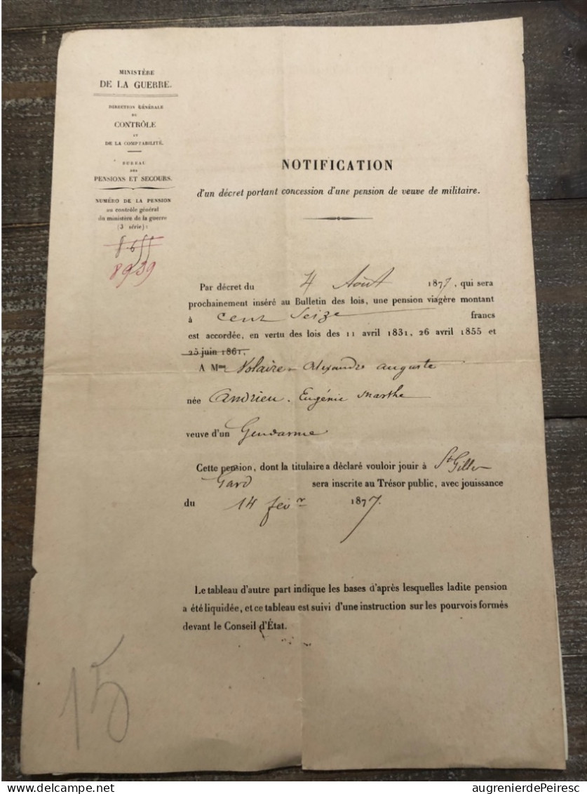 Certificat De La Médaille Militaire Et Sa Décision Signé Randon , Ministre De La Guerre Pour Un Gendarme 1863 - Ante 1871