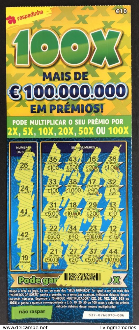 116 O, PORTUGAL, Lottery Ticket« Raspadinha », « Instant Lottery », « 100 X Mais De €100.000.000 ... », Nº 537 - Lottery Tickets