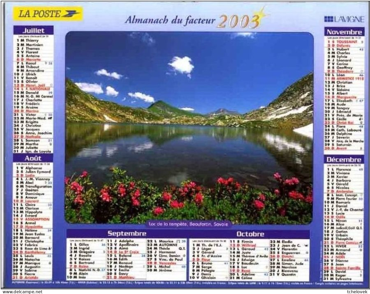 (Divers). Calendriers Almanach Lavigne Du Facteur 2003 Departement 75, 92, 93,94 - Tamaño Grande : 2001-...