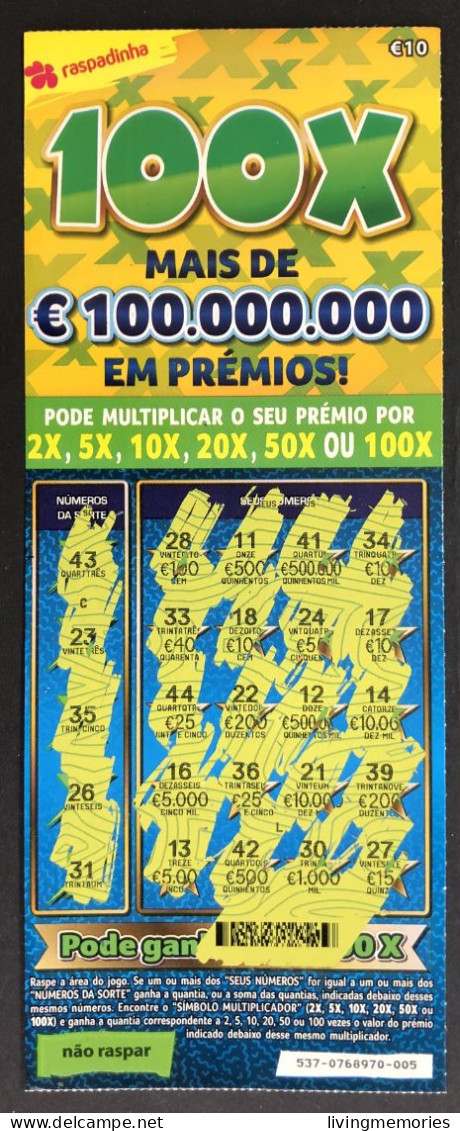 116 O, PORTUGAL, Lottery Ticket« Raspadinha », « Instant Lottery », « 100 X Mais De €100.000.000 ... », Nº 537 - Billetes De Lotería