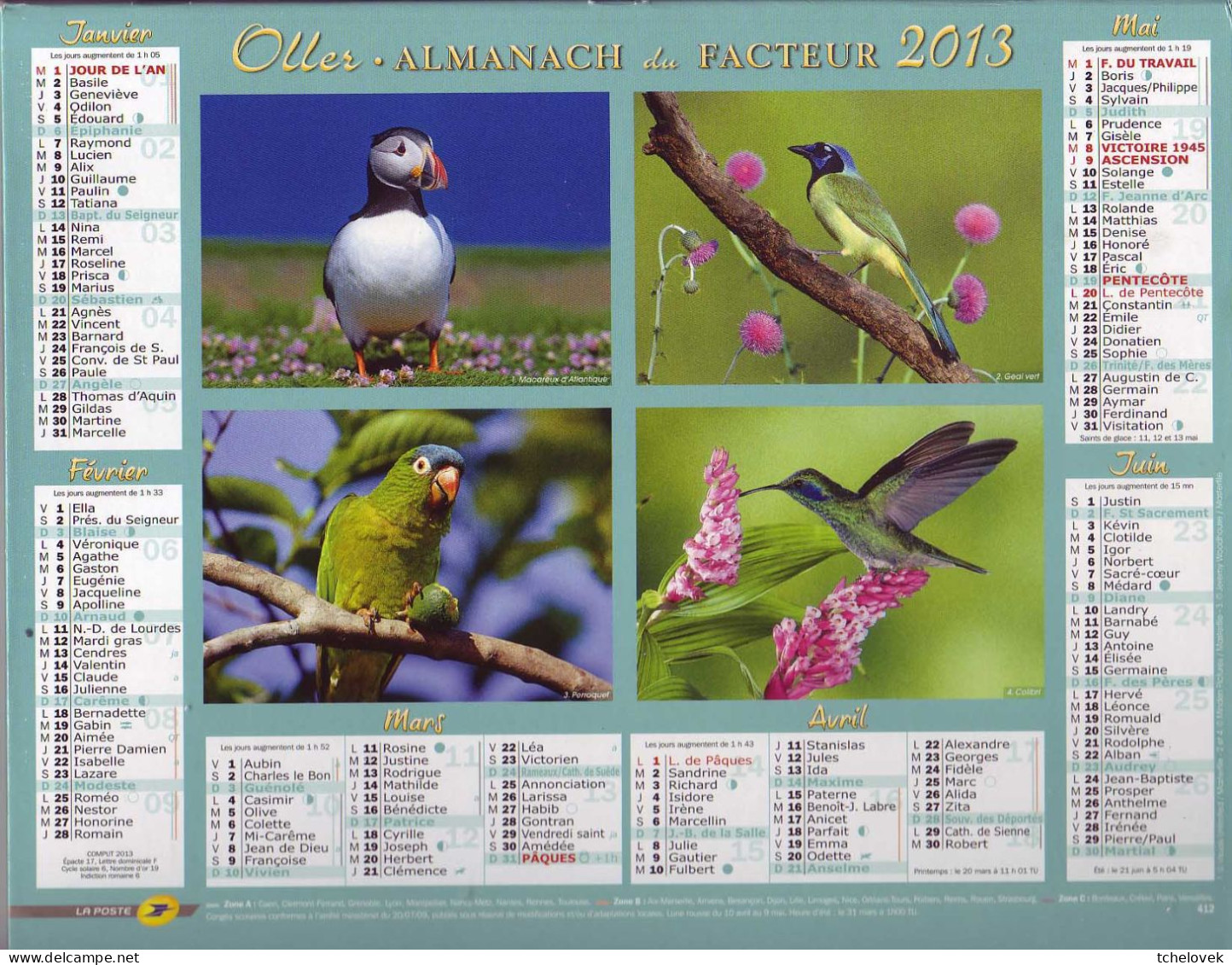 (Divers). Calendriers Almanach Oller Du Facteur 2013 Departement 39 Oiseaux & 3 Siecles D'histoire 2009 & 2006 Jura - Grand Format : 2001-...