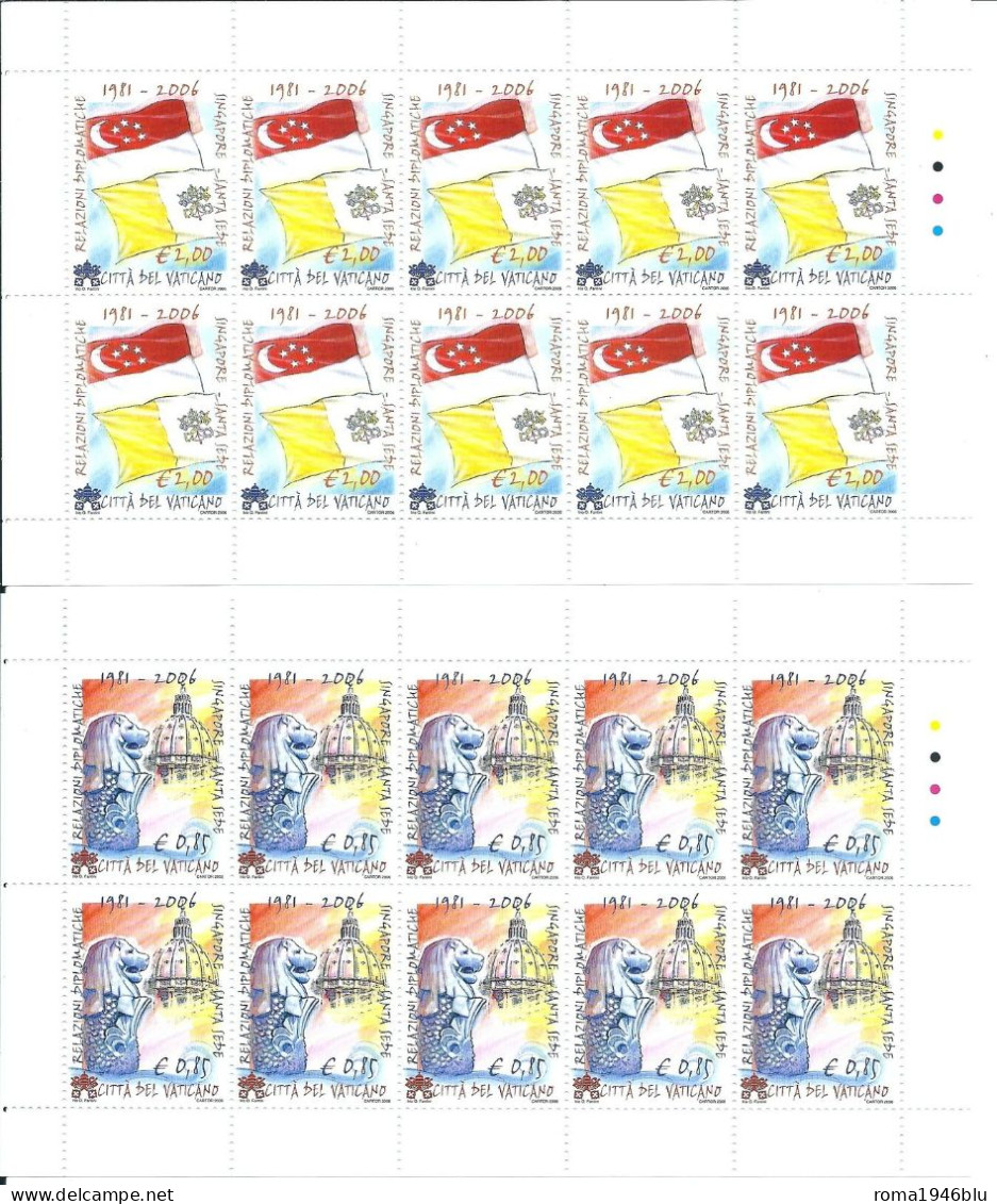 VATICANO 2006 RELAZIONI DIPLOMATICHE SINGAPORE E SANTA SEDE 2 MINIFOGLI ** MNH - Blocs & Hojas