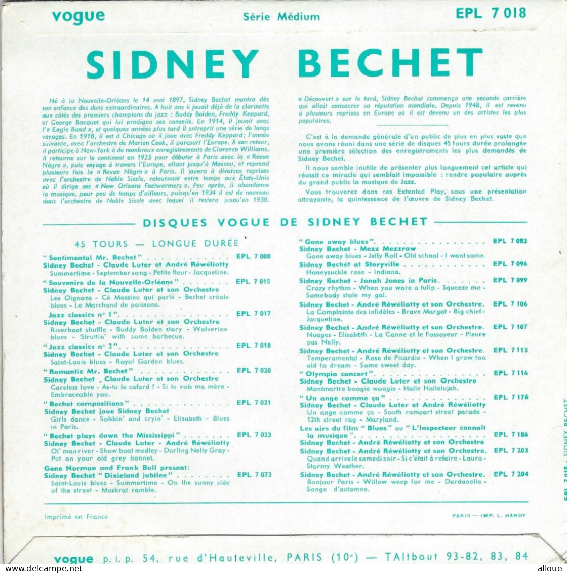 SIDNEY BECHET & CLAUDE LUTER (LIVE A LA SALLE PLEYEL) - FR EP - ROYAL GARDEN BLUES  + SAINT LOUIS BLUES - Jazz