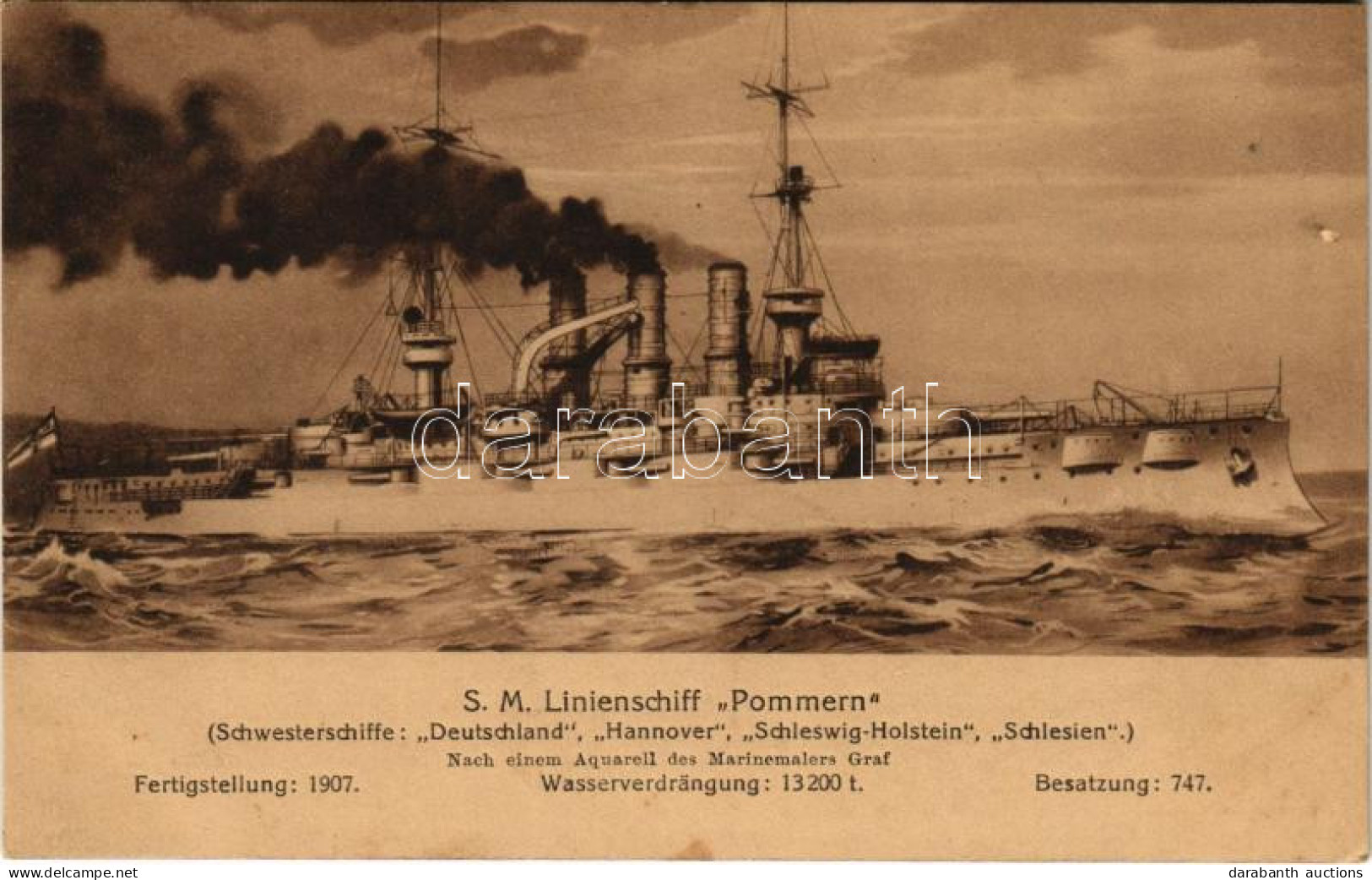 ** T1/T2 S.M. Linienschiff Pommern Deutschland-class Pre-dreadnought Battleship Of The Kaiserliche Marine. Aus Der Prach - Non Classés